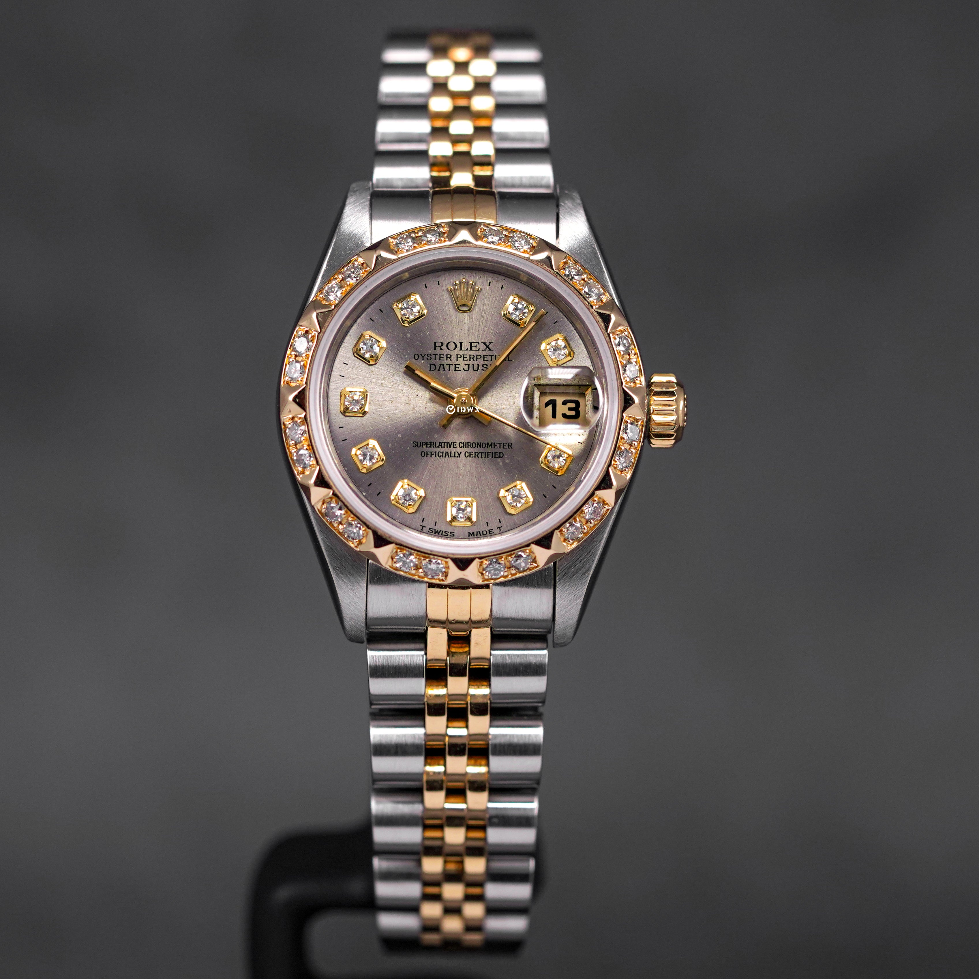 ROLEX DATEJUST 26MM TWOTONE YELLOWGOLD GREY DIAMOND DIAL RING