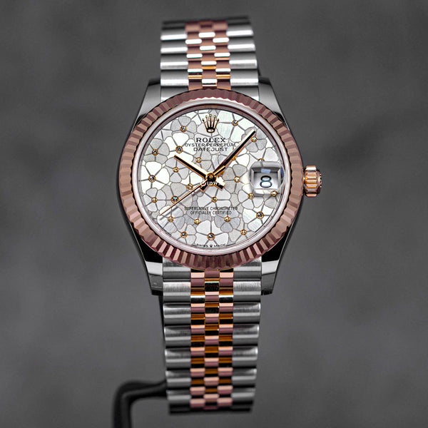 DATEJUST 31MM TWOTONE ROSEGOLD SILVER FLORAL DIAMOND (2023)