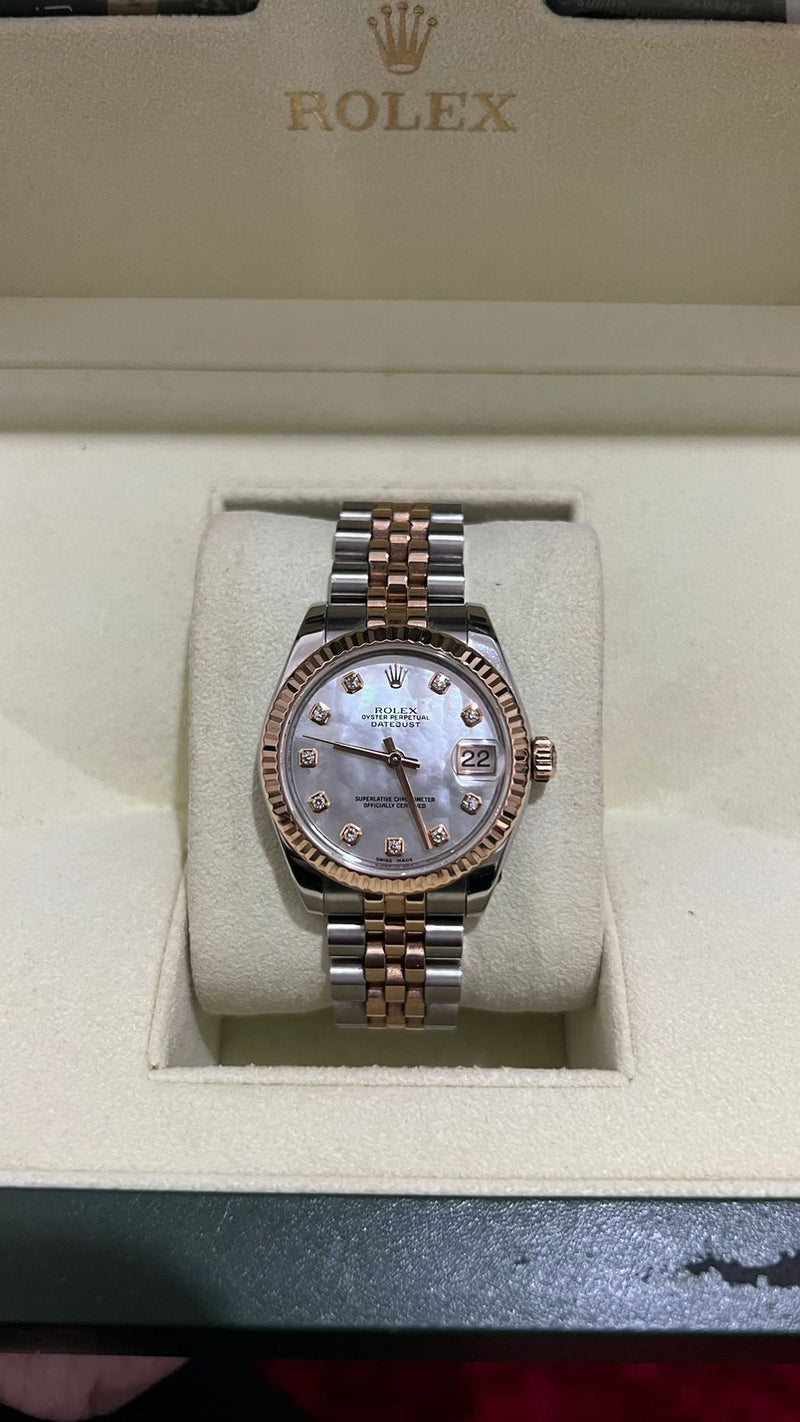 DATEJUST 31MM TWOTONE ROSEGOLD MOP DIAMOND DIAL (2010)