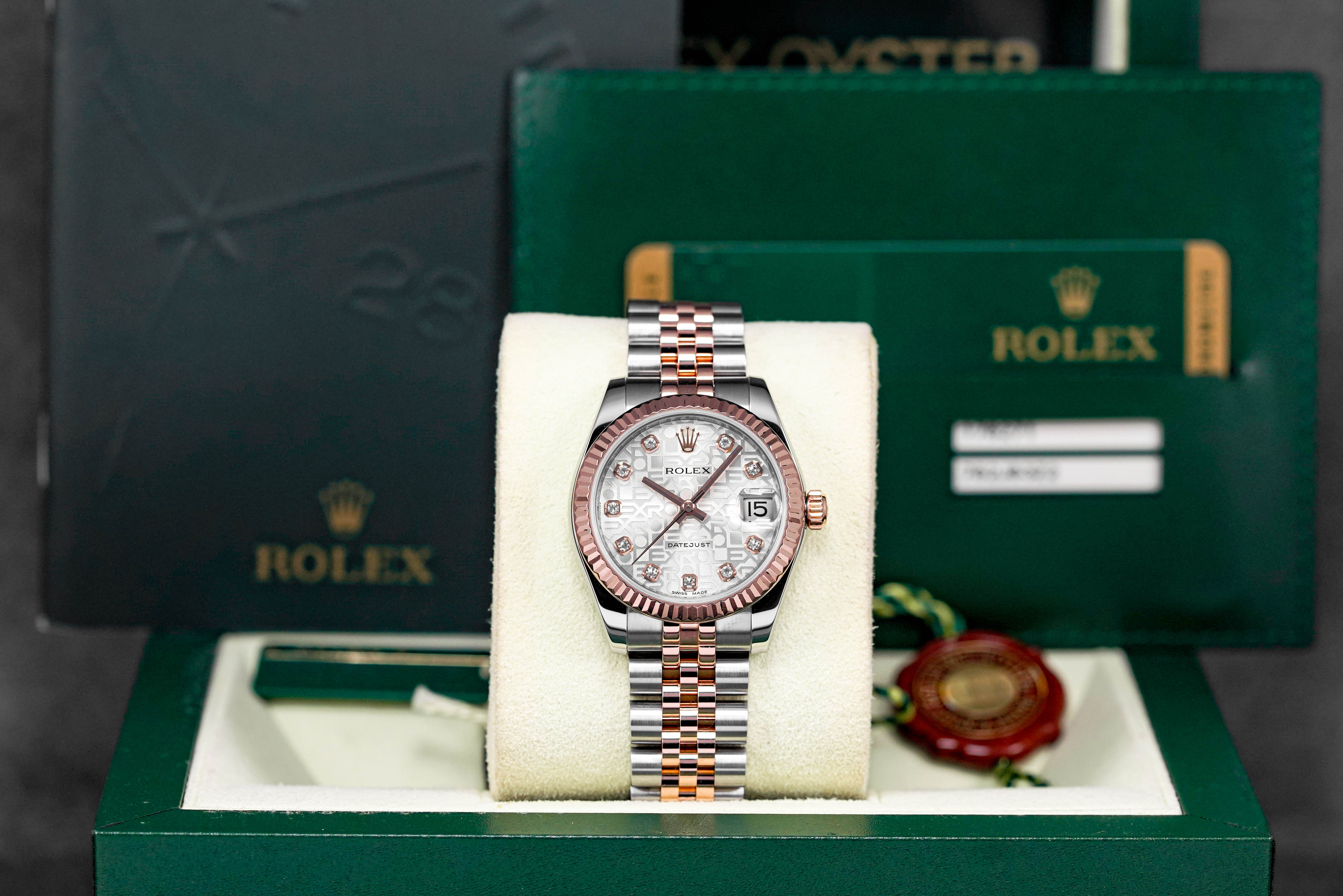 DATEJUST 31MM TWOTONE ROSEGOLD SILVER COMPUTERIZED DIAMOND DIAL (2013)