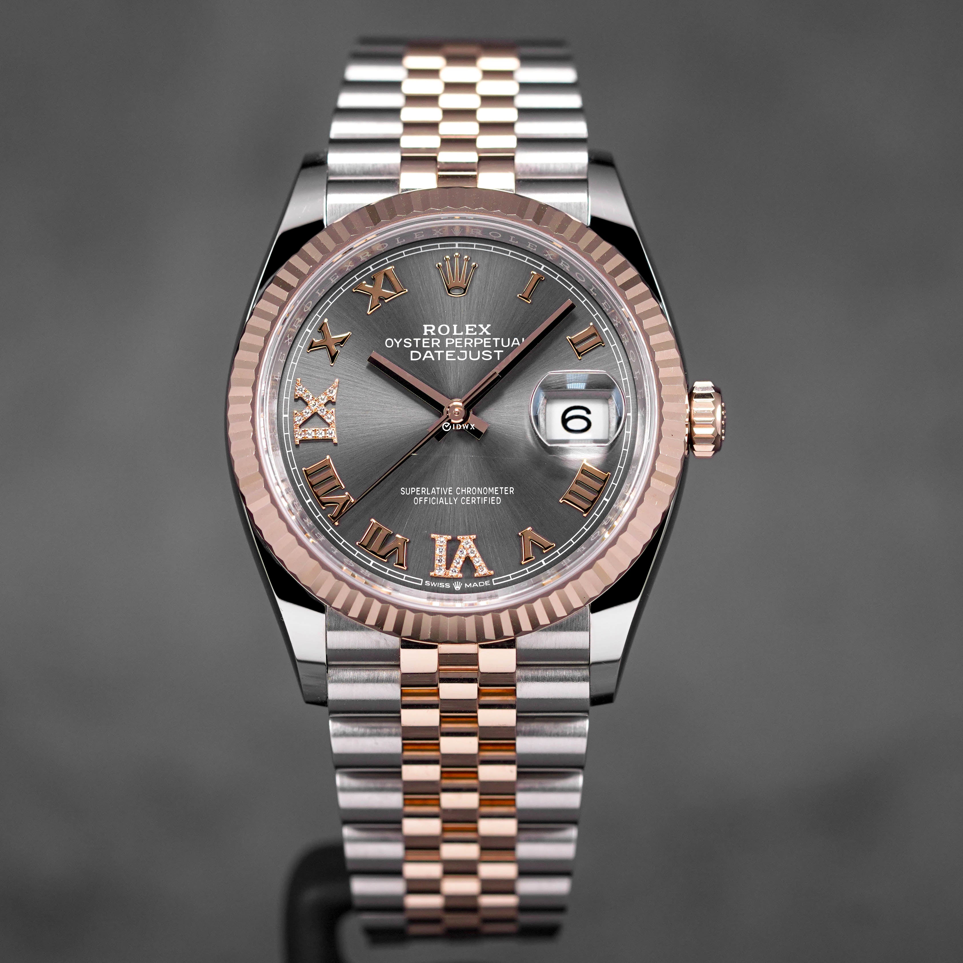 ROLEX DATEJUST 36MM RHODIUM ROMAN DIAL DIAMOND ON (2023) IDWX