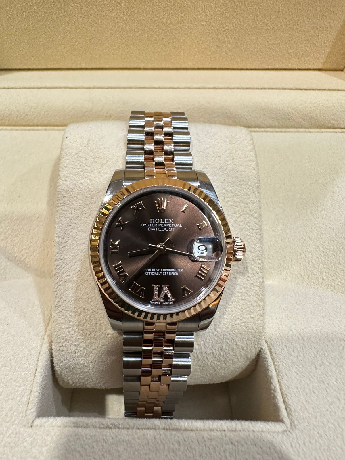 DATEJUST 31MM TWOTONE ROSEGOLD CHOCO ROMAN DIAL DIAMOND ON VI (2015)