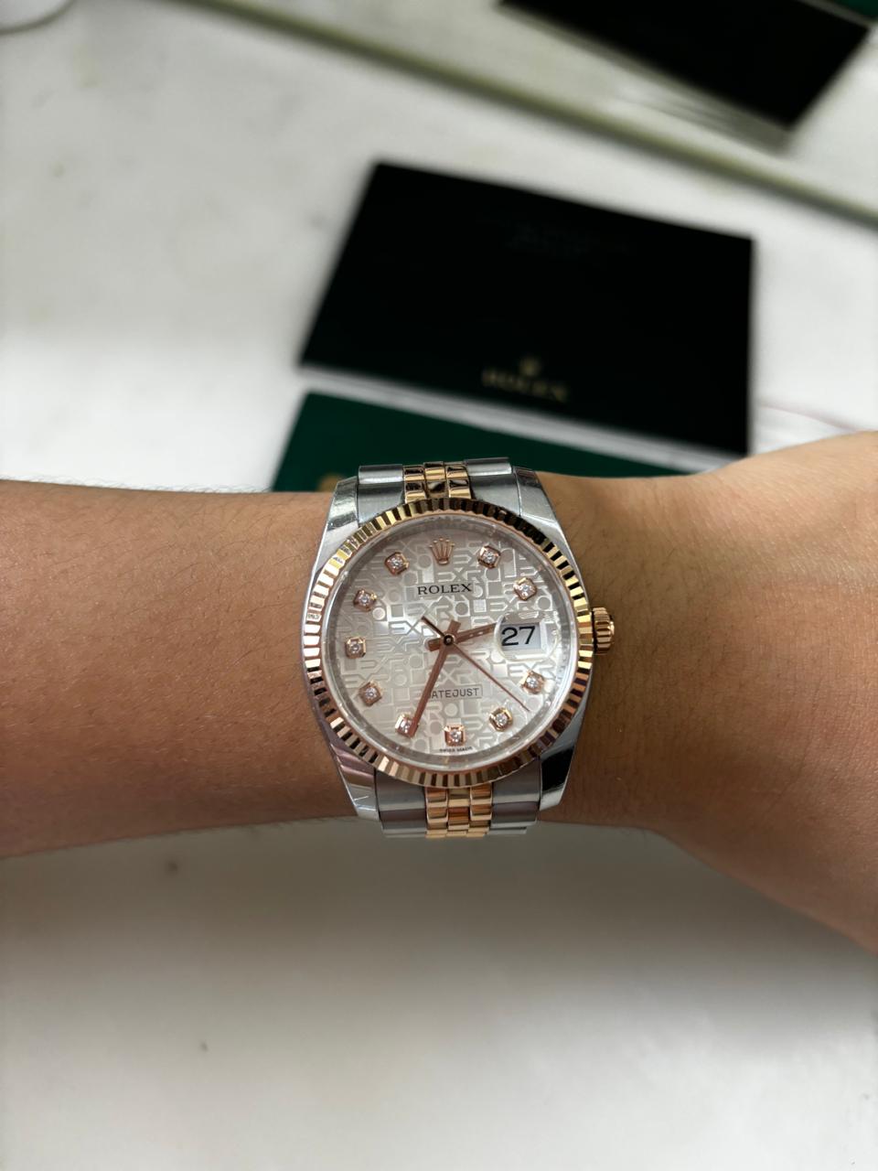 DATEJUST 36MM TWOTONE ROSEGOLD SILVER COMPUTERIZED DIAMOND DIAL (2013)