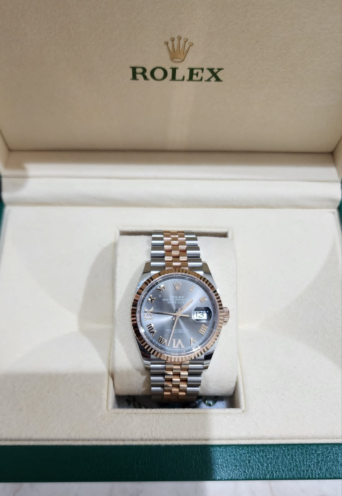 DATEJUST 36MM TWOTONE ROSEGOLD RHODIUM ROMAN DIAL DIAMOND ON 6.9 (2019)