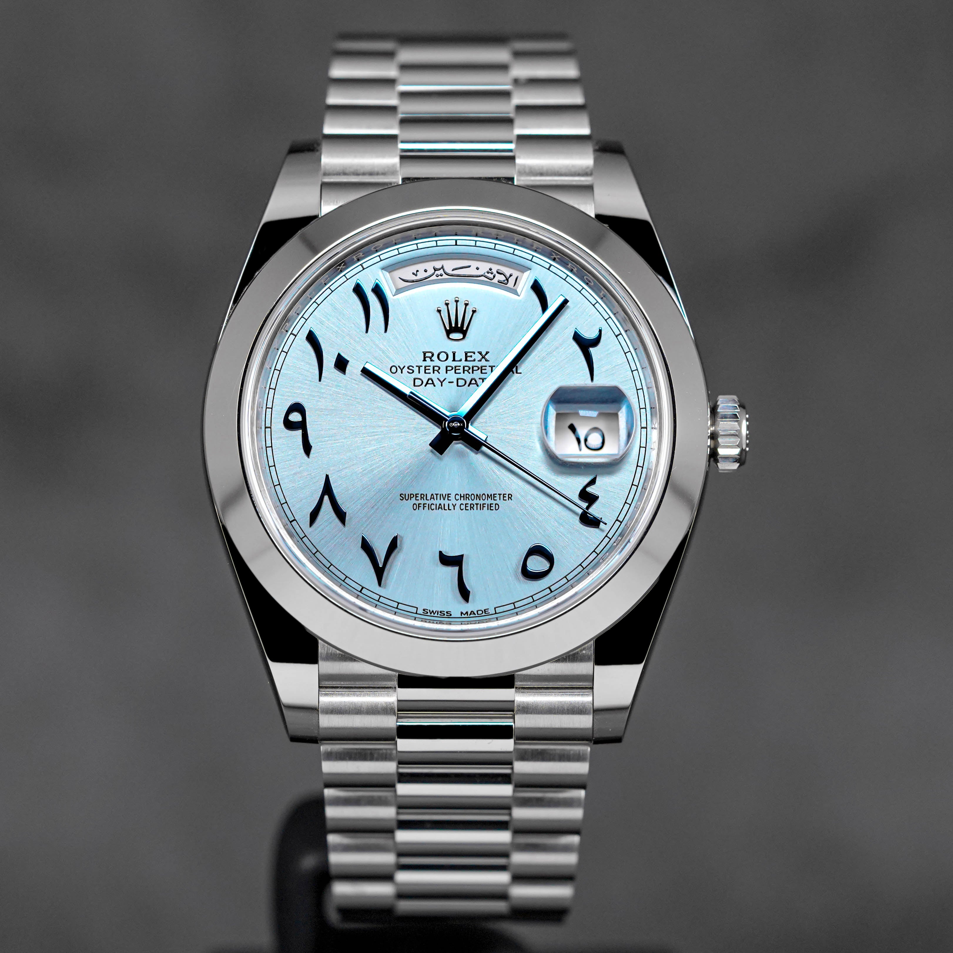 Day date clearance platinum arabic