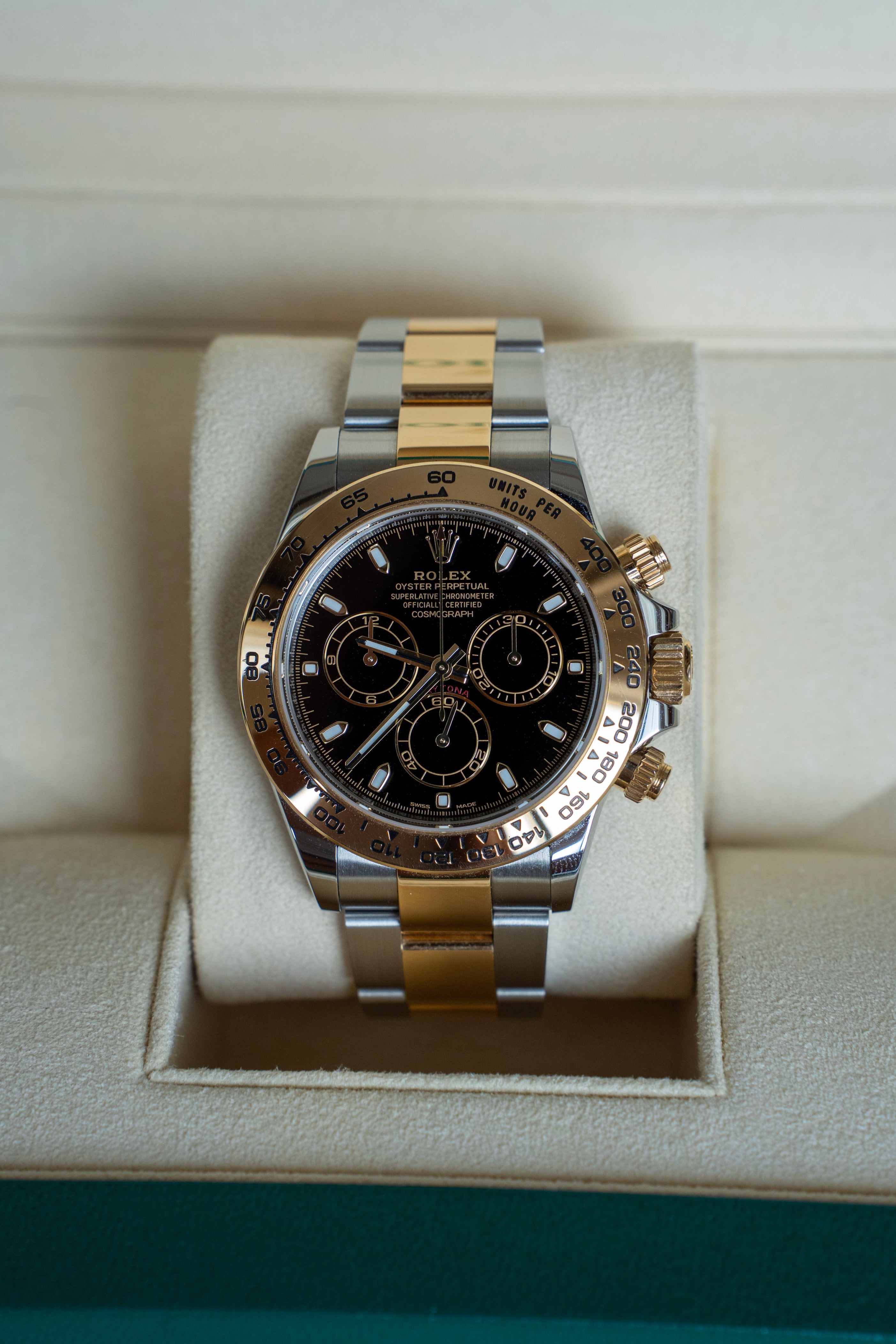 ROLEX DAYTONA TWOTONE YELLOWGOLD 40MM BLACK DIAL 2021 IDWX