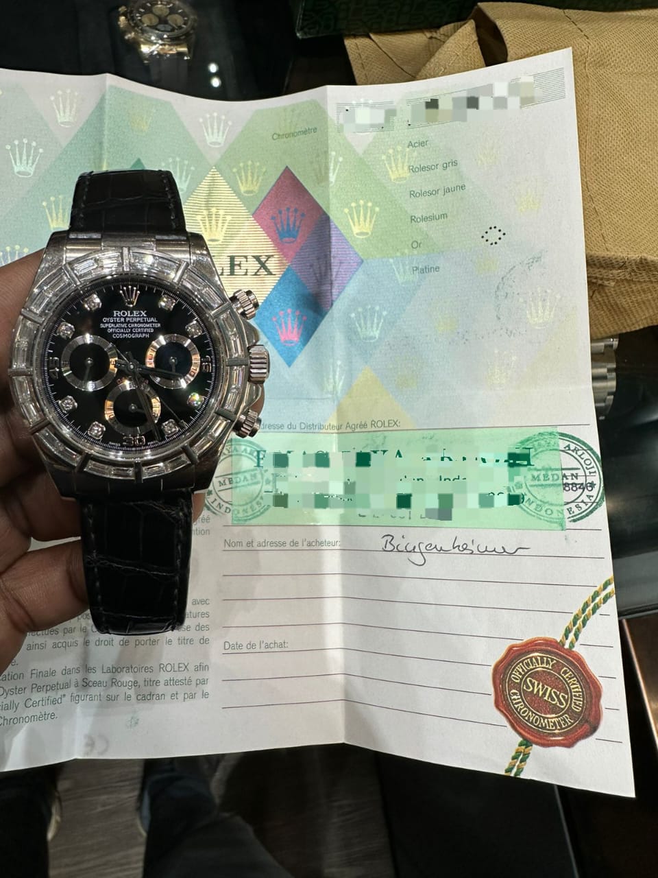 DAYTONA WHITEGOLD BLACK FACTORY DIAMOND DIAL DIAMOND BAGUETTE BEZEL (2004)