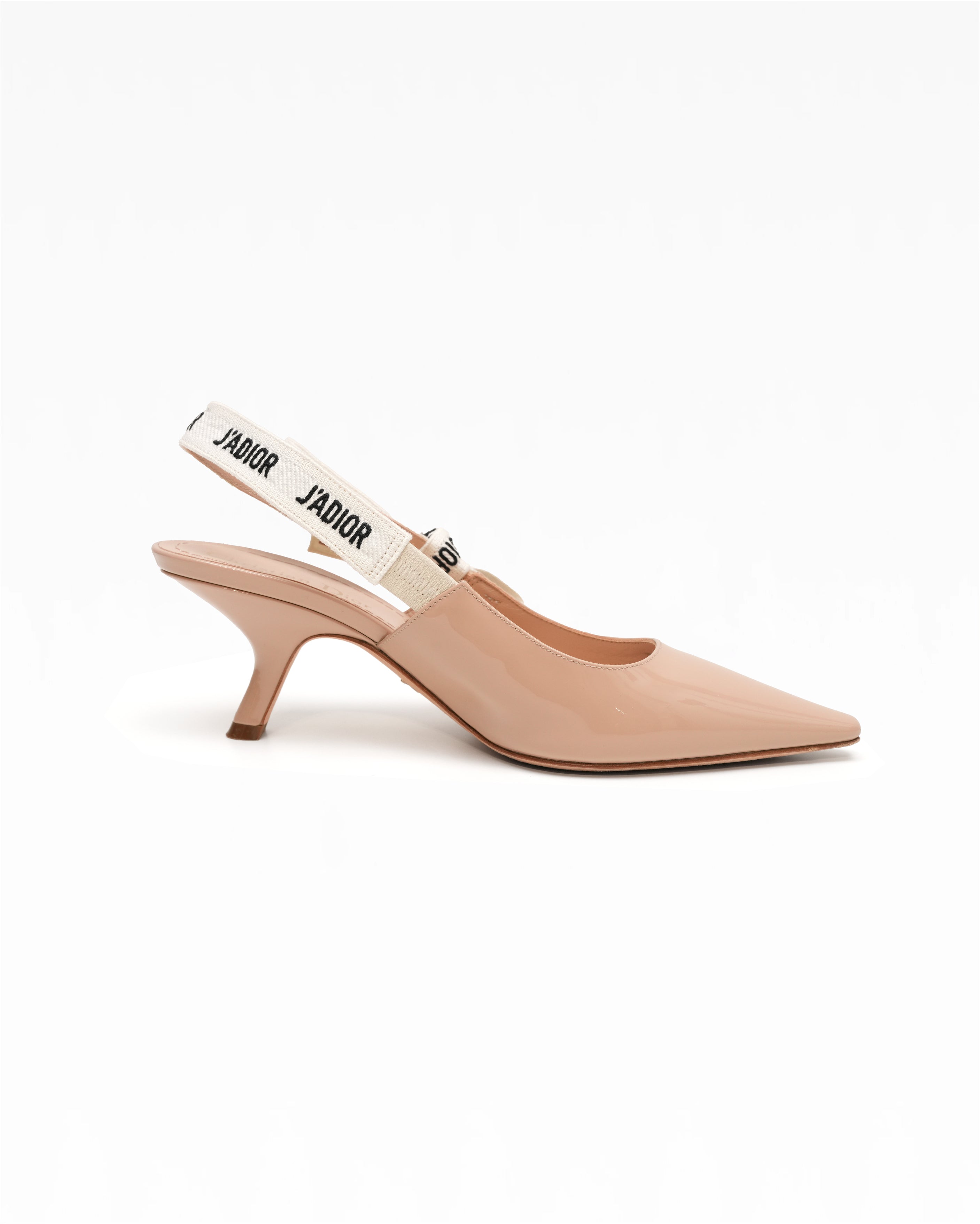 J'ADIOR PATENT LEATHER X FABRIC STRAP PUMPS BEIGE X IVORY SLINGBACK