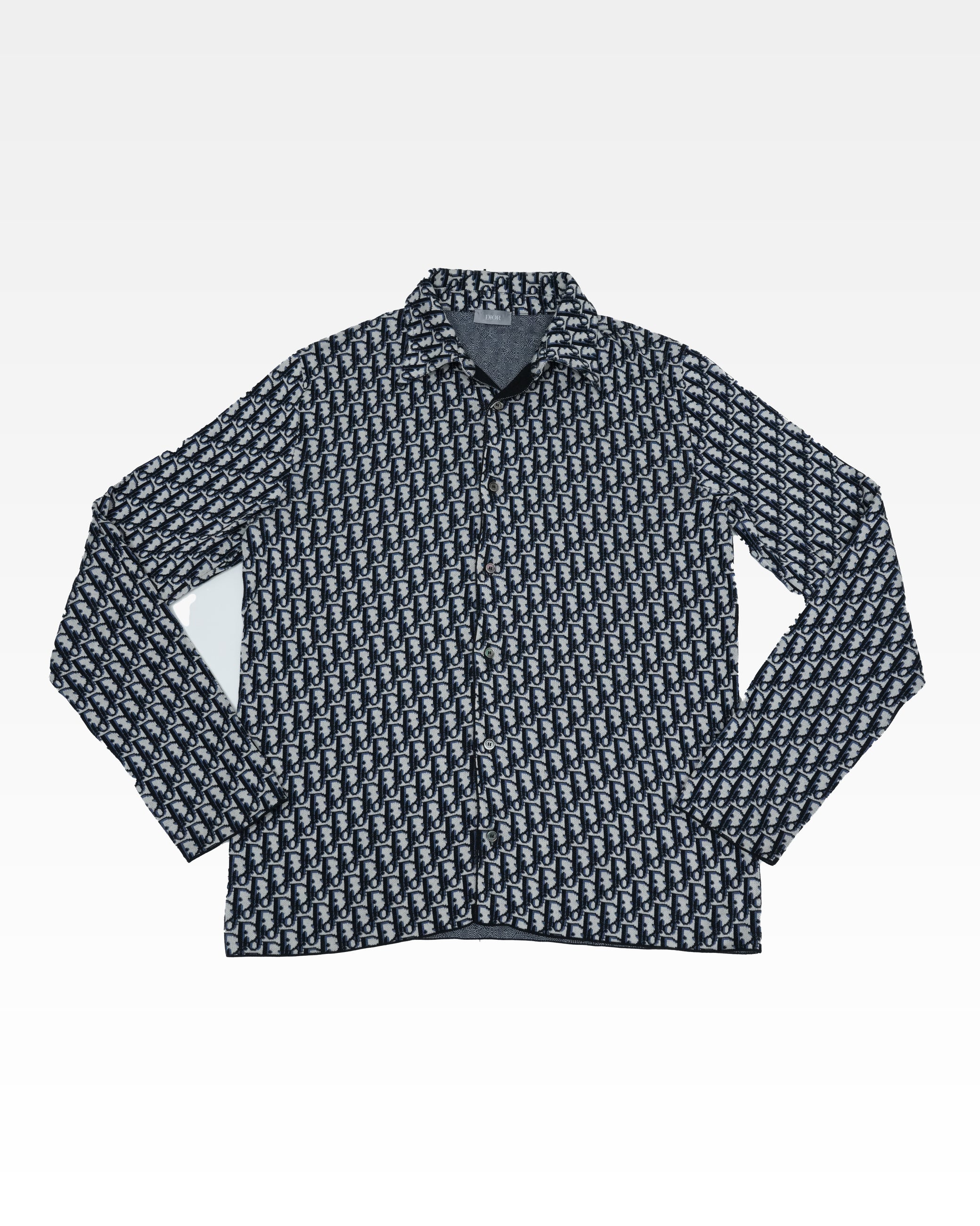 NAVY & CREAM OBLIQUE MONOGRAM KNIT SHIRT