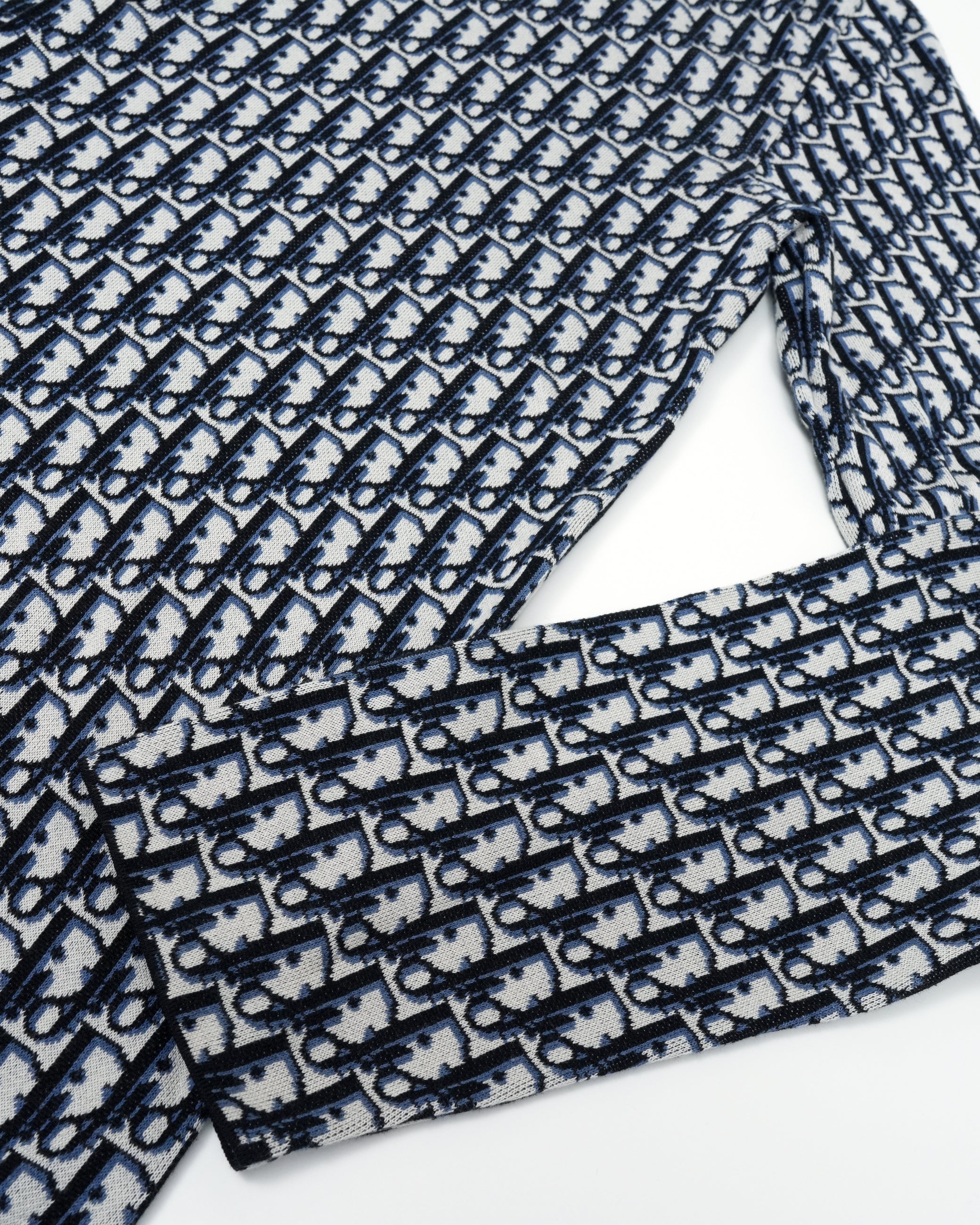 NAVY & CREAM OBLIQUE MONOGRAM KNIT SHIRT