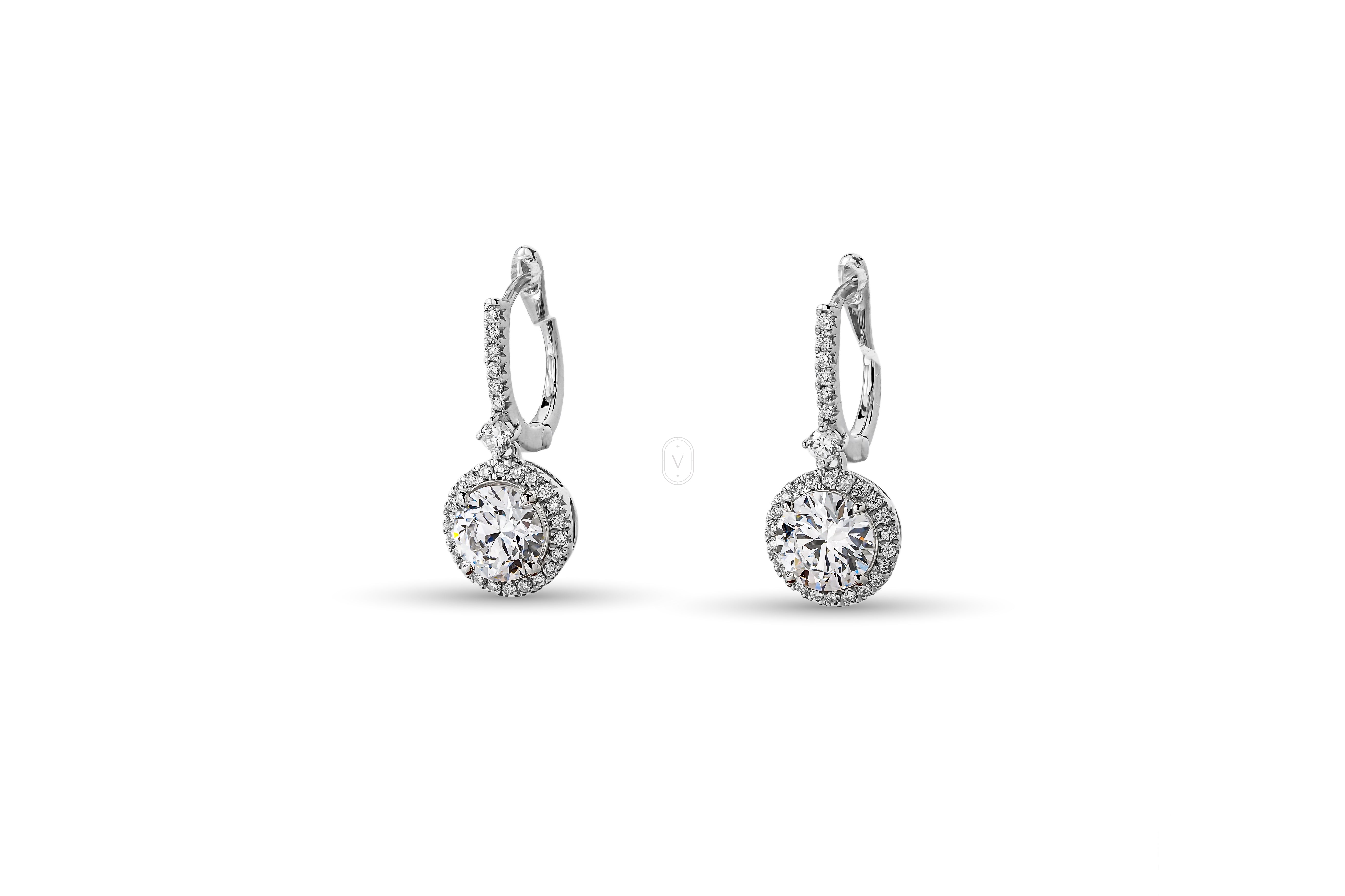 Drop Halo Earrings Round