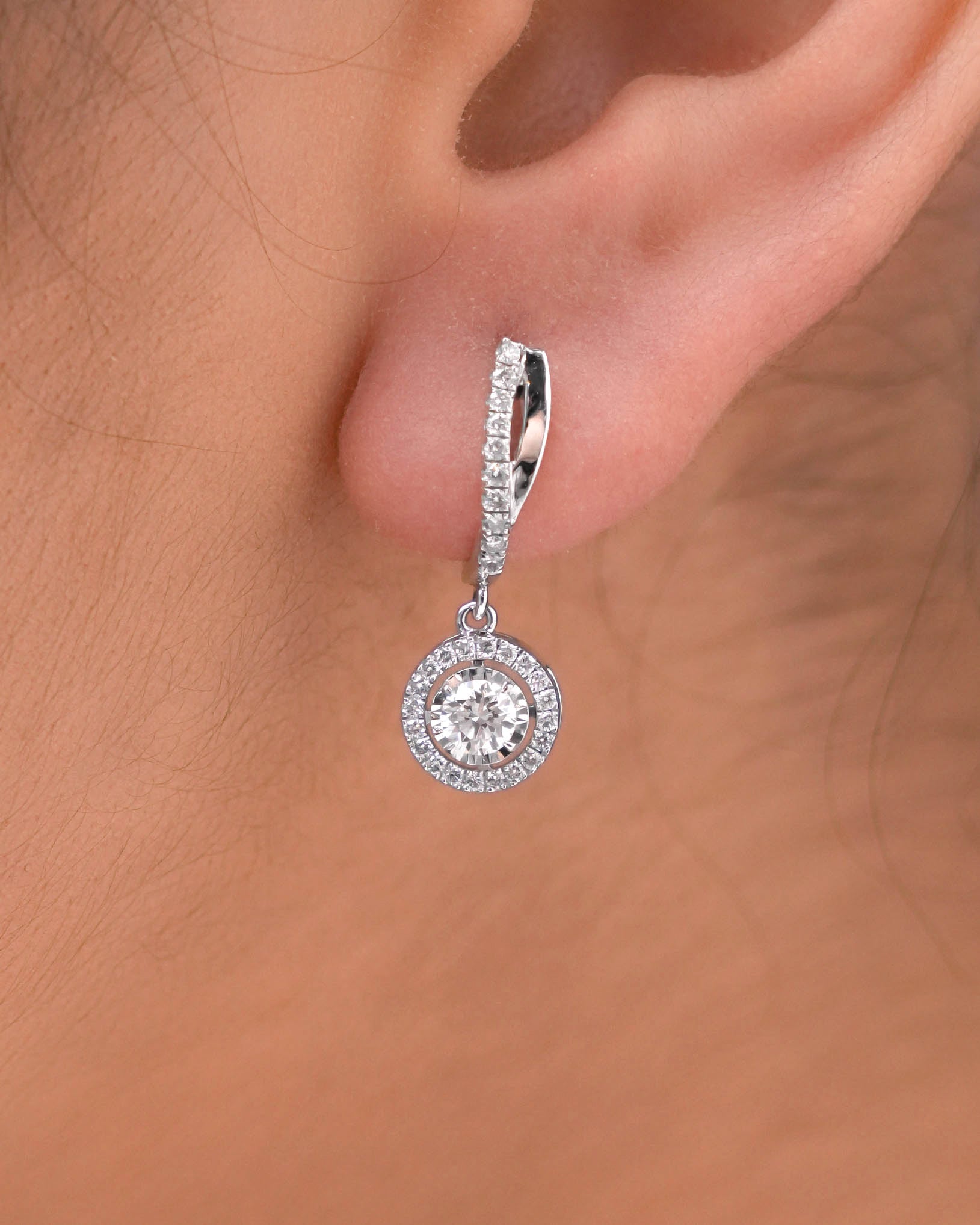 Drop Halo Earrings Round