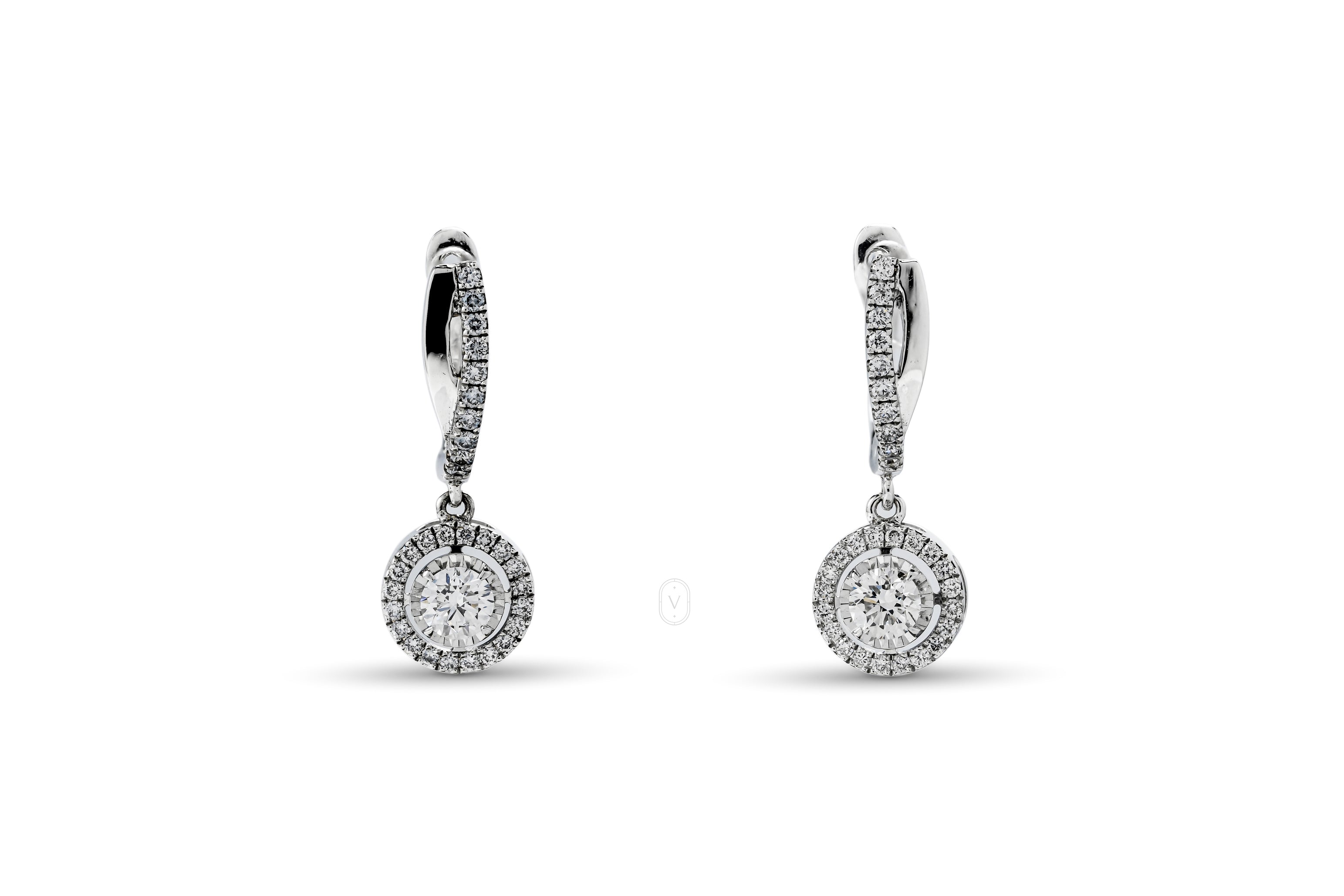 Drop Halo Earrings Round