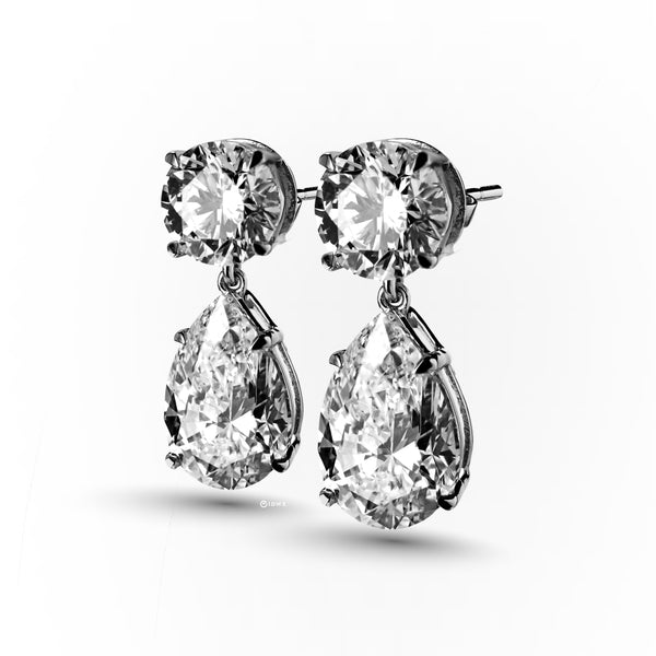 1CT ROUND & 2CT PEAR BRILLIANT DOUBLE STUD DROP EARRINGS