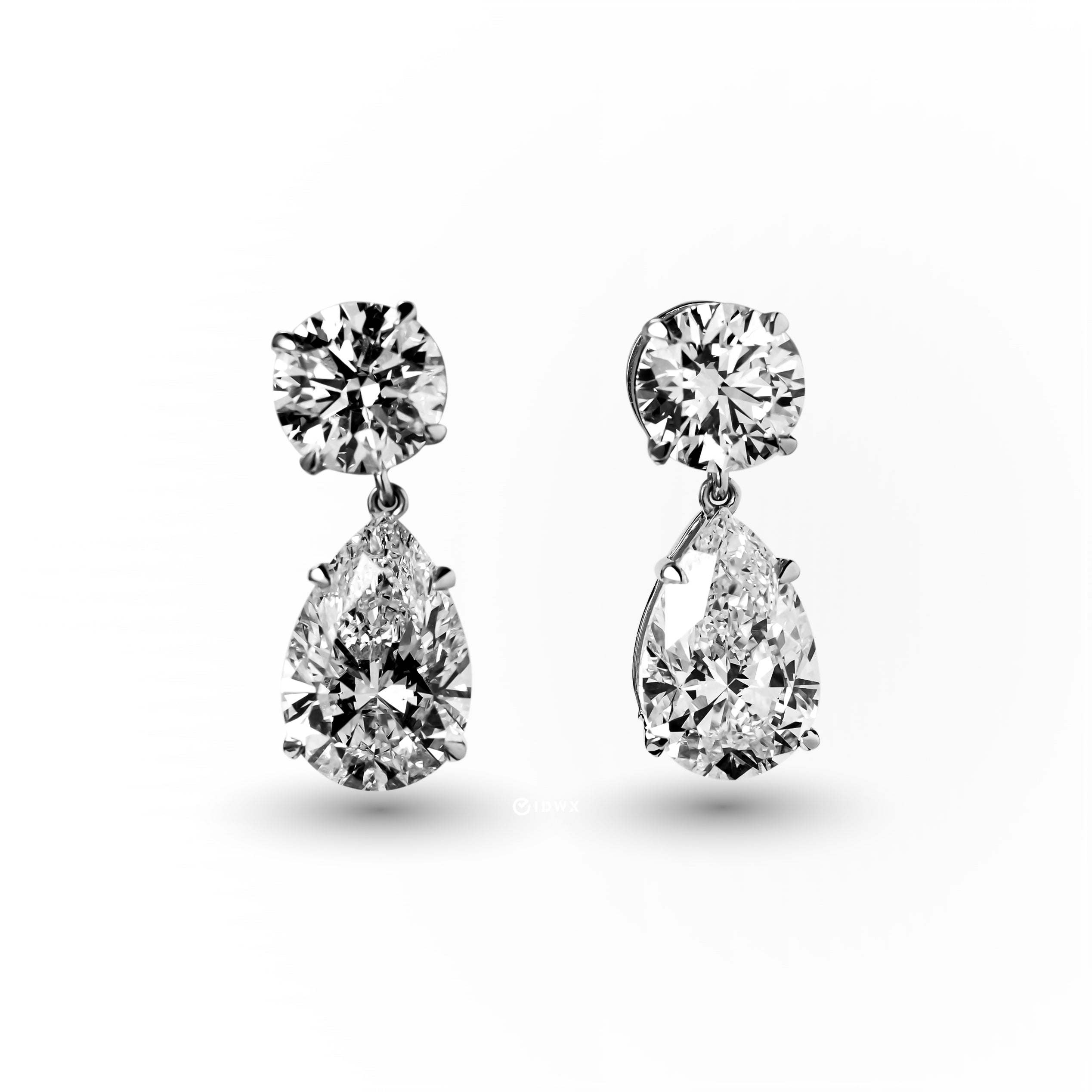 1CT ROUND & 2CT PEAR BRILLIANT DOUBLE STUD DROP EARRINGS