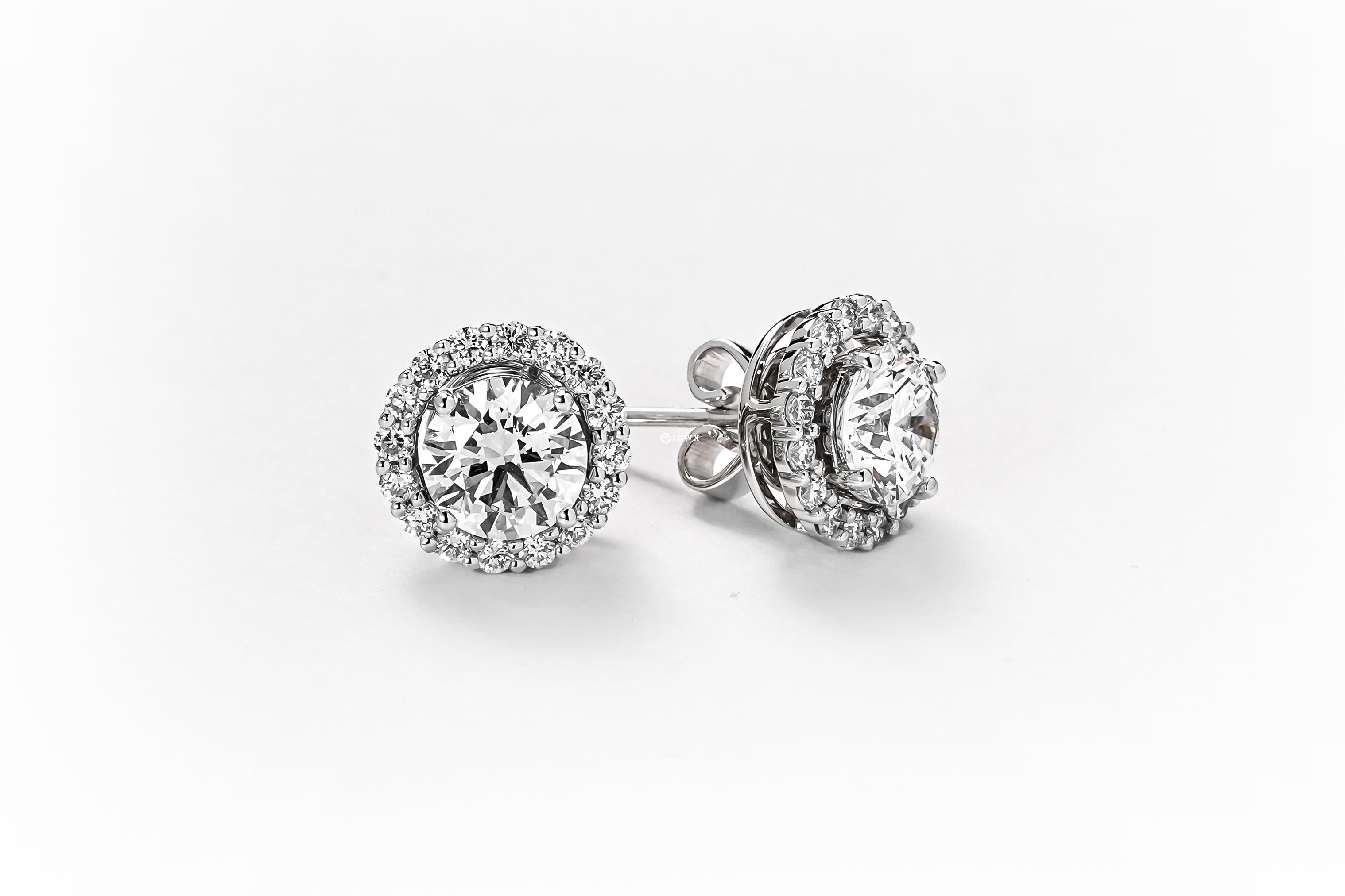 1CT ROUND BRILLIANT HALO STUD EARRINGS