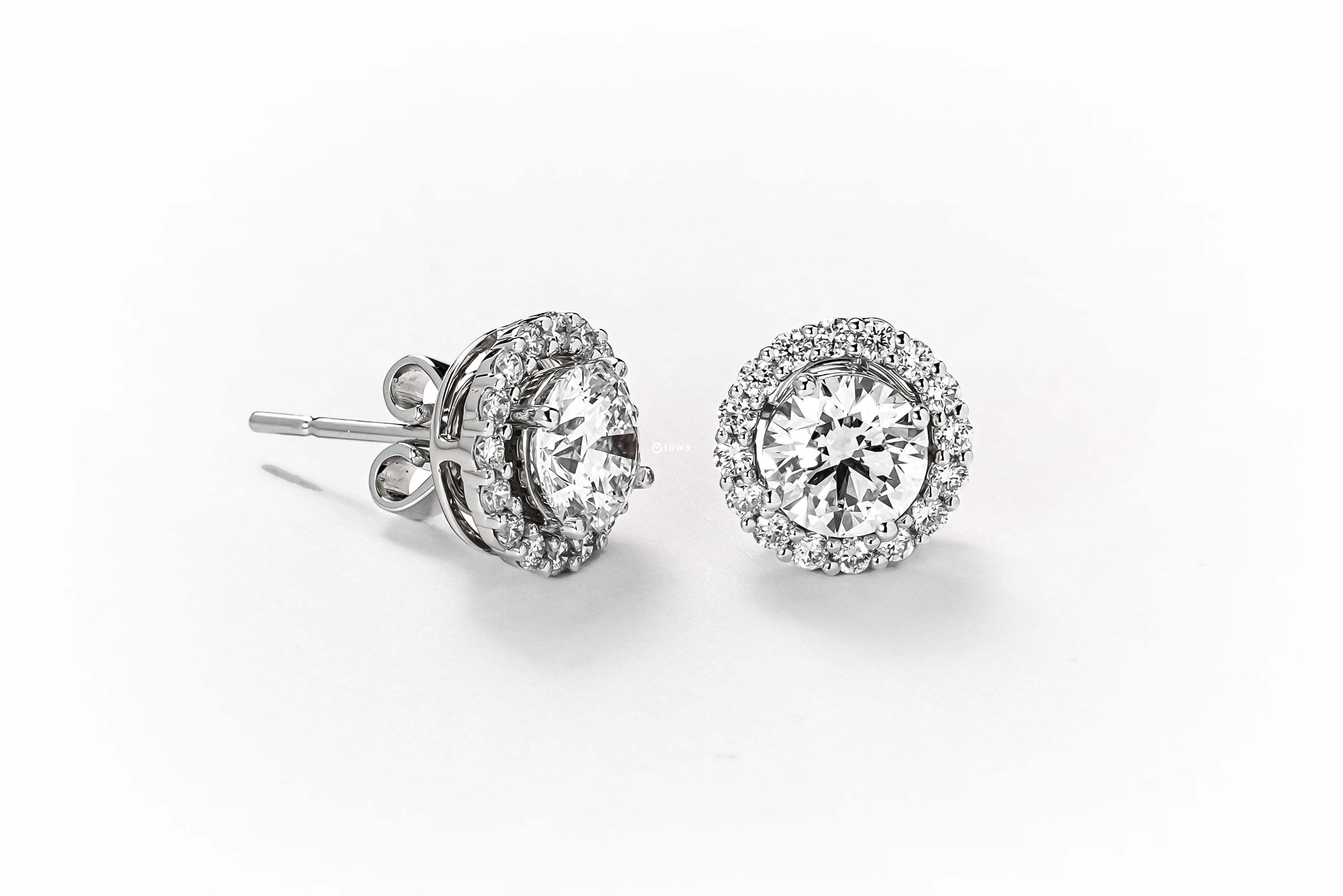 1CT ROUND BRILLIANT HALO STUD EARRINGS