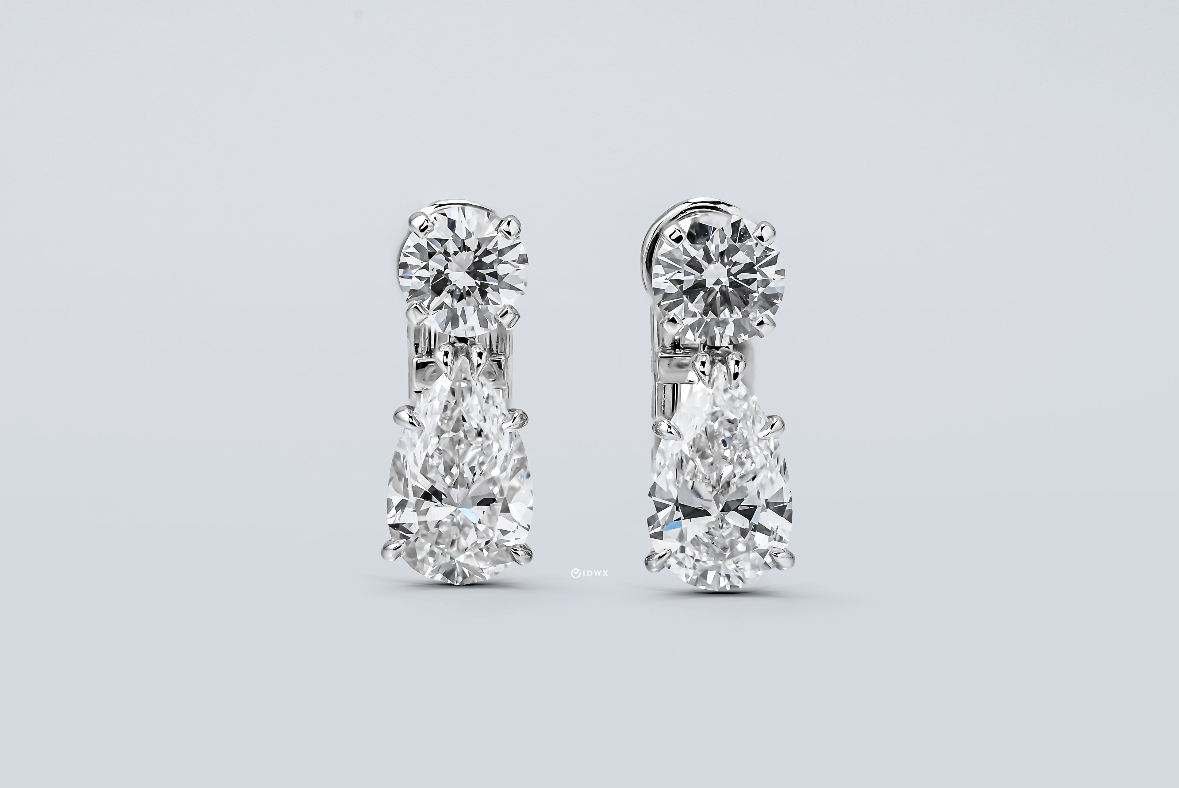 AMARIS WHITEGOLD DROP EARRINGS 1.5CT PEAR & 0.6CT ROUND CUT LAB DIAMOND