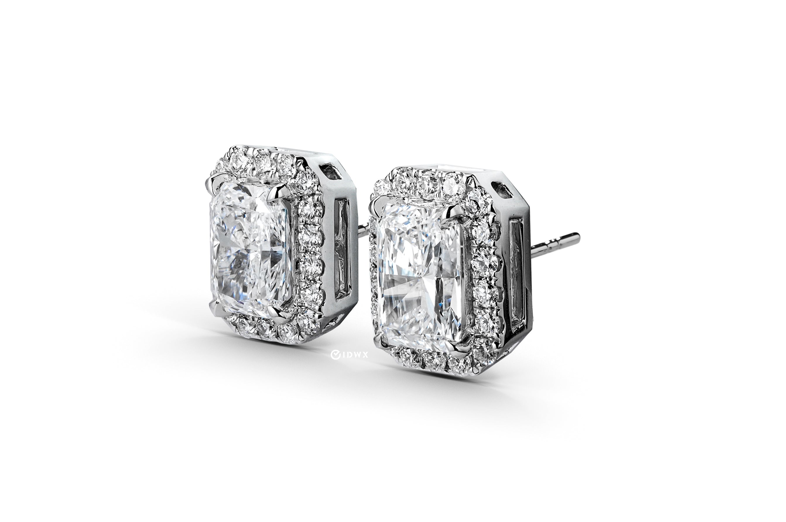 1CT RADIANT BRILLIANT HALO STUD WHITEGOLD EARRINGS