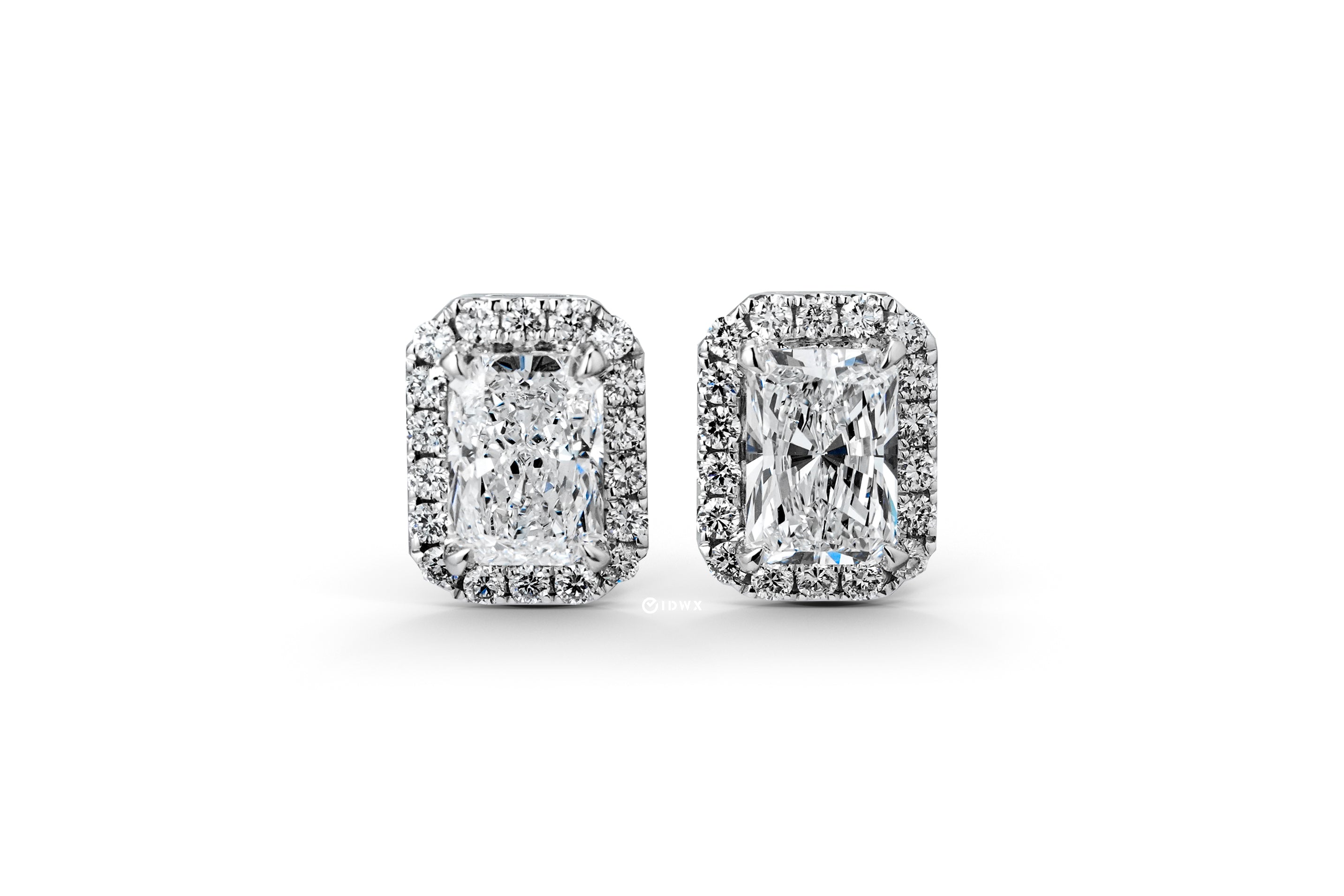 1CT RADIANT BRILLIANT HALO STUD WHITEGOLD EARRINGS