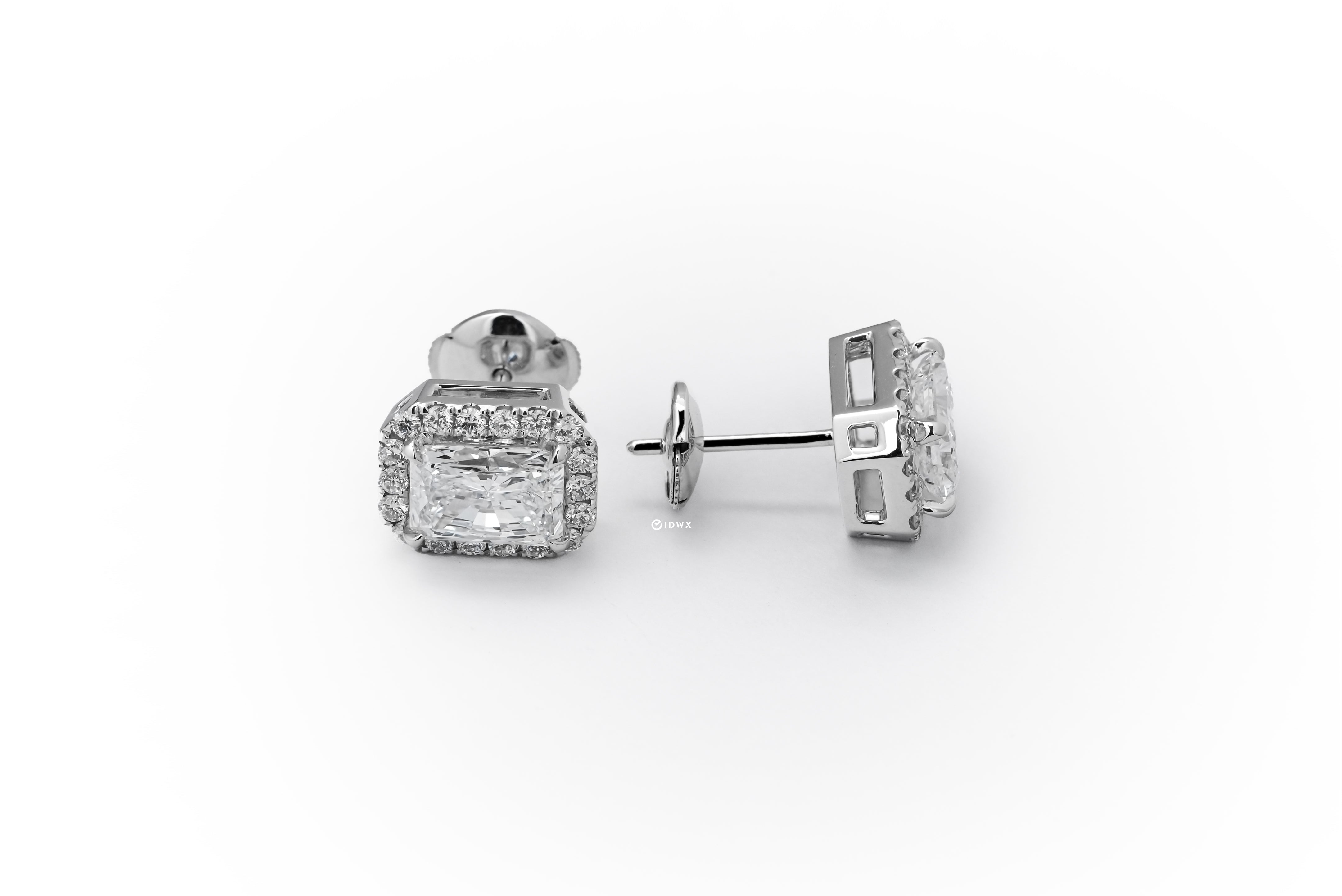 1CT RADIANT BRILLIANT HALO STUD WHITEGOLD EARRINGS