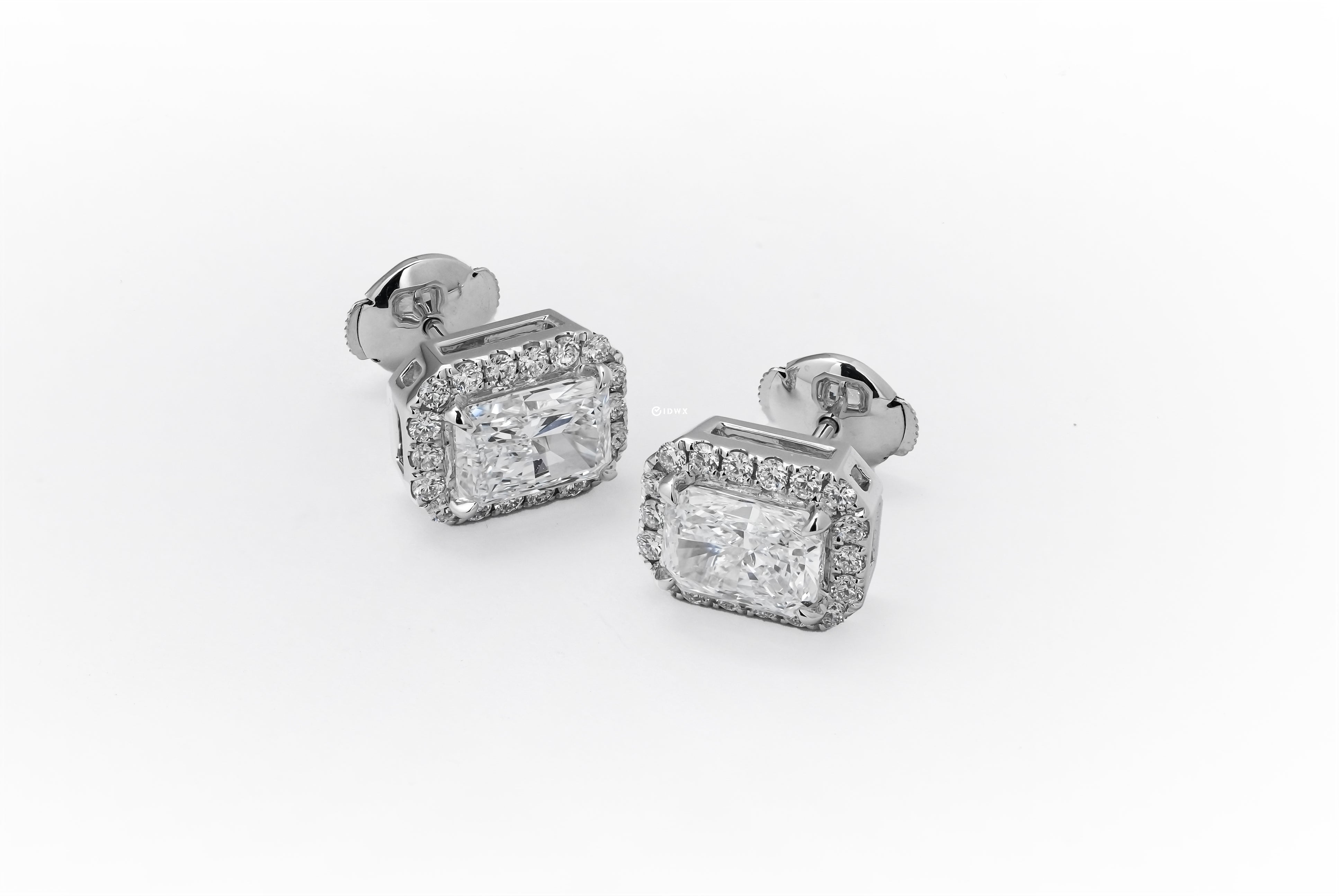 1CT RADIANT BRILLIANT HALO STUD WHITEGOLD EARRINGS