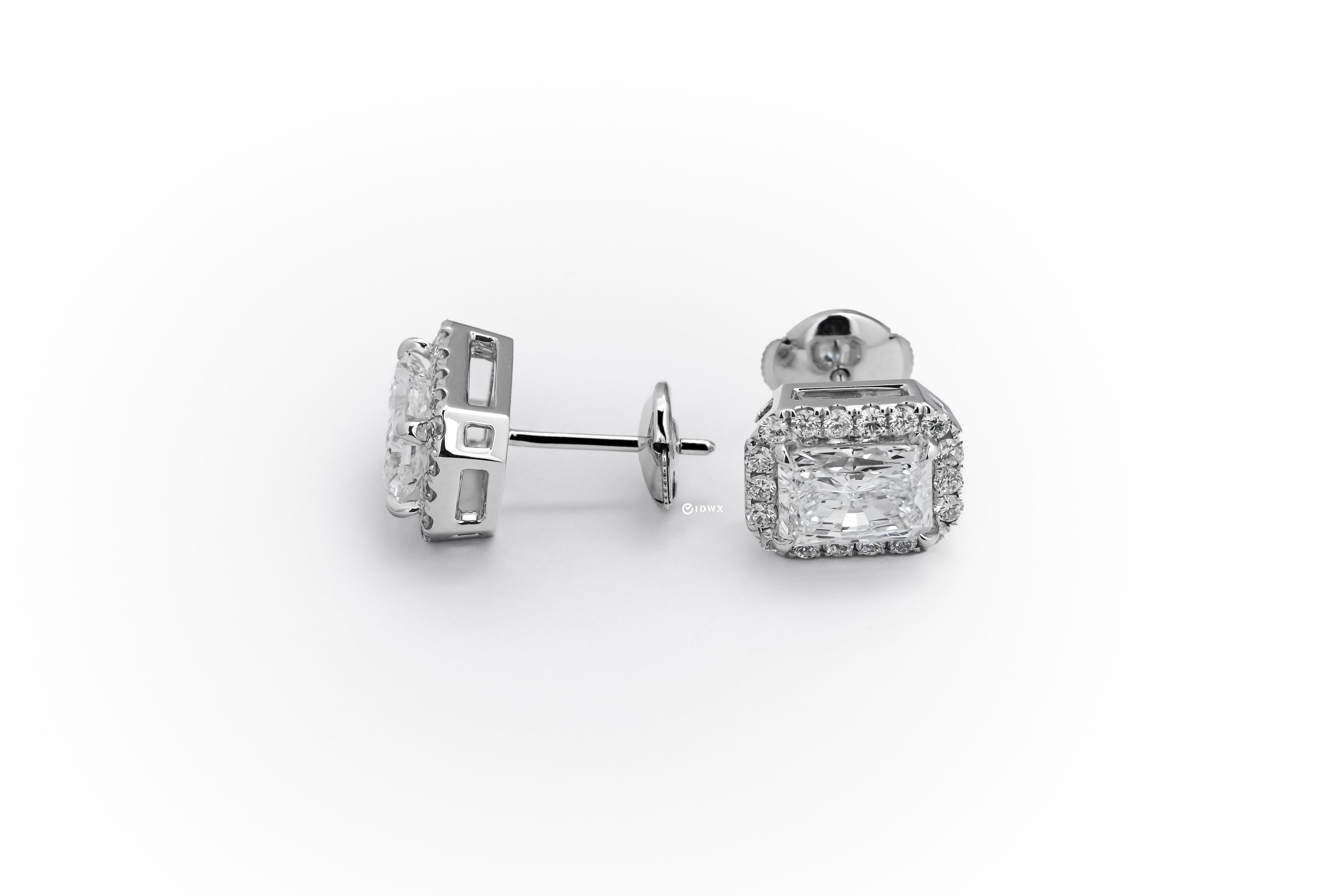 1CT RADIANT BRILLIANT HALO STUD WHITEGOLD EARRINGS