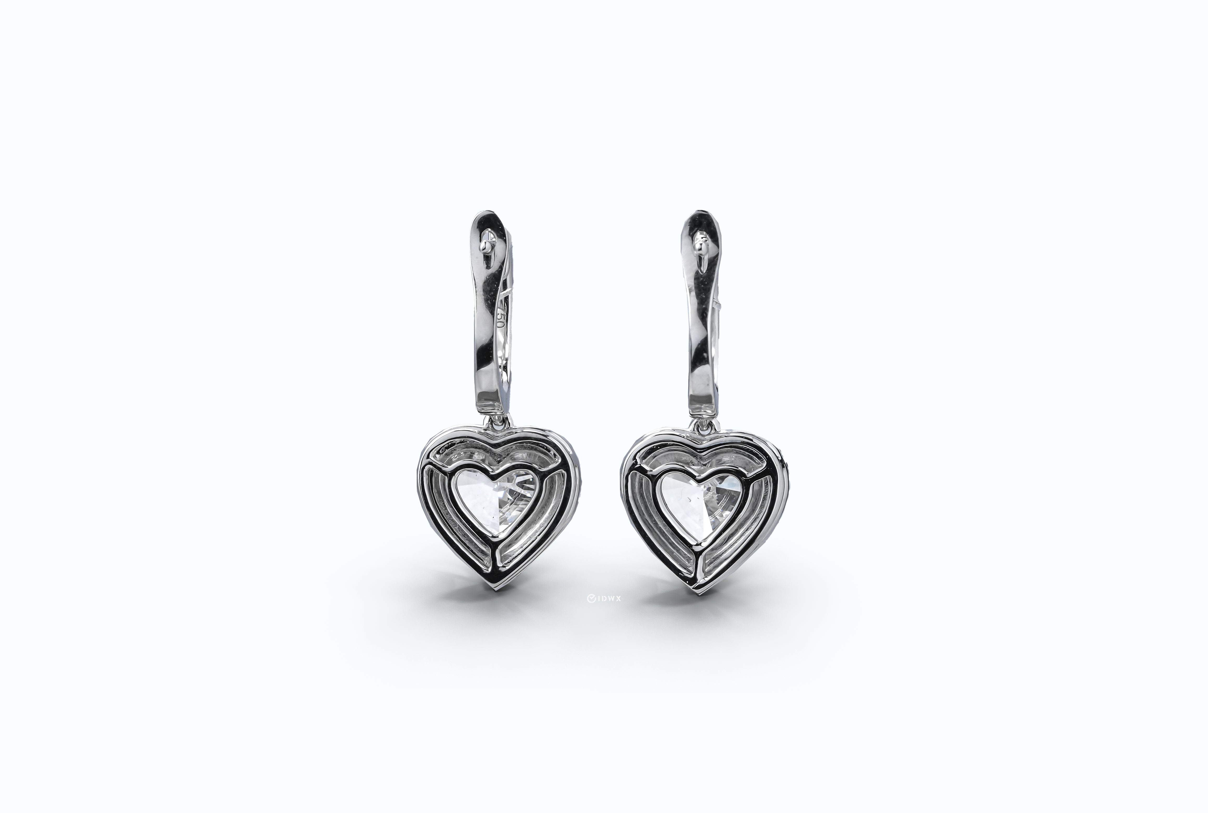 WHITEGOLD HALO DROP EARRINGS 2CT EACH HEART CUT LAB DIAMOND