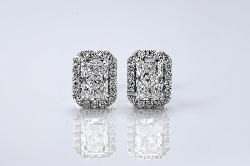 ABBEY WHITEGOLD EARRINGS 1CT RADIANT CUT LAB DIAMOND WITH HALO SIDE STONE