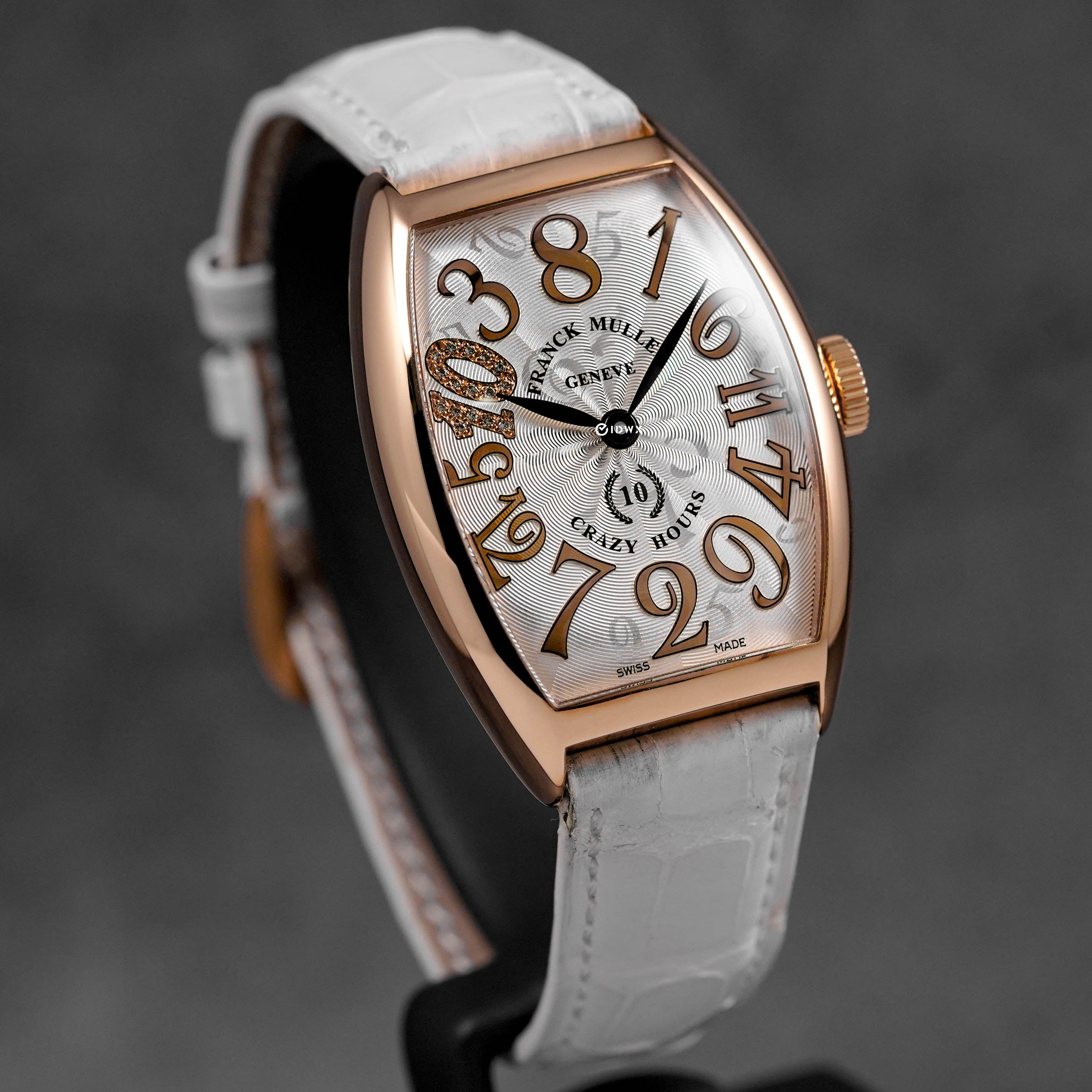 MASTER OF COMPLICATIONS CRAZY HOURS ROSEGOLD DIAMOND 10TH ANNIVERSARY WHITE LEATHER STRAP LIMITED EDITION (UNDATED)