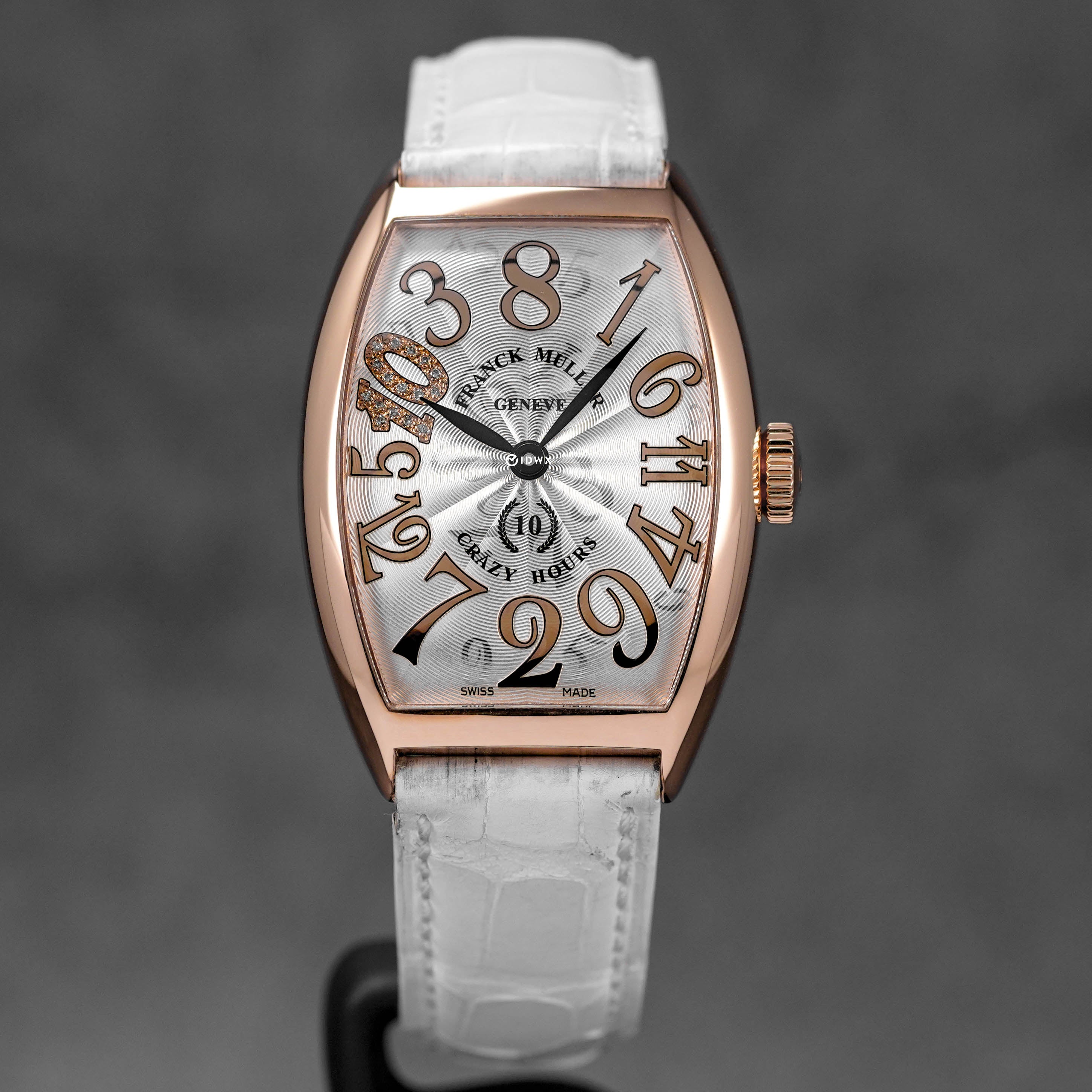 MASTER OF COMPLICATIONS CRAZY HOURS ROSEGOLD DIAMOND 10TH ANNIVERSARY WHITE LEATHER STRAP LIMITED EDITION (UNDATED)