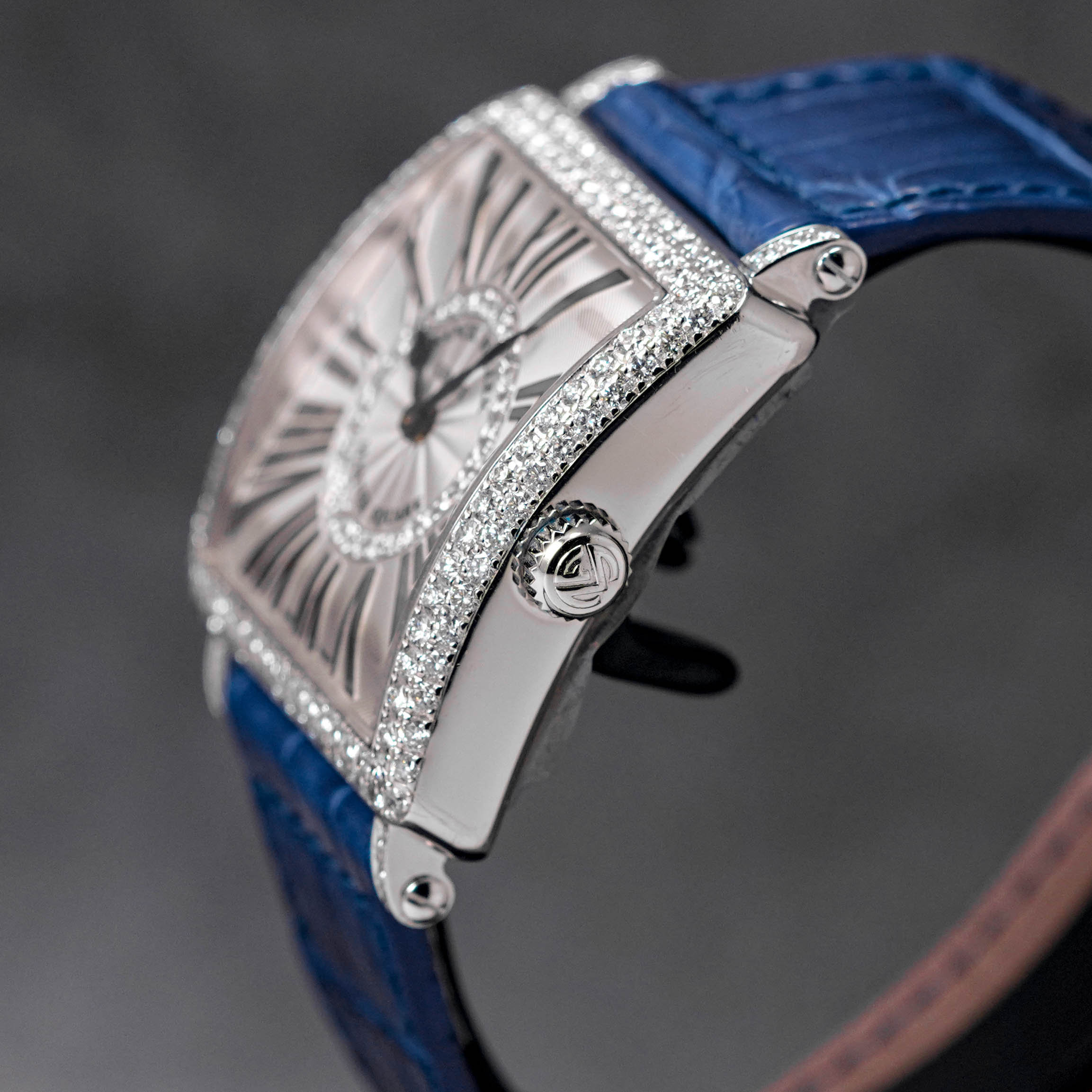 MASTER SQUARE SILVER DIAL DIAMOND BEZEL BLUE LEATHER STRAP (2014)