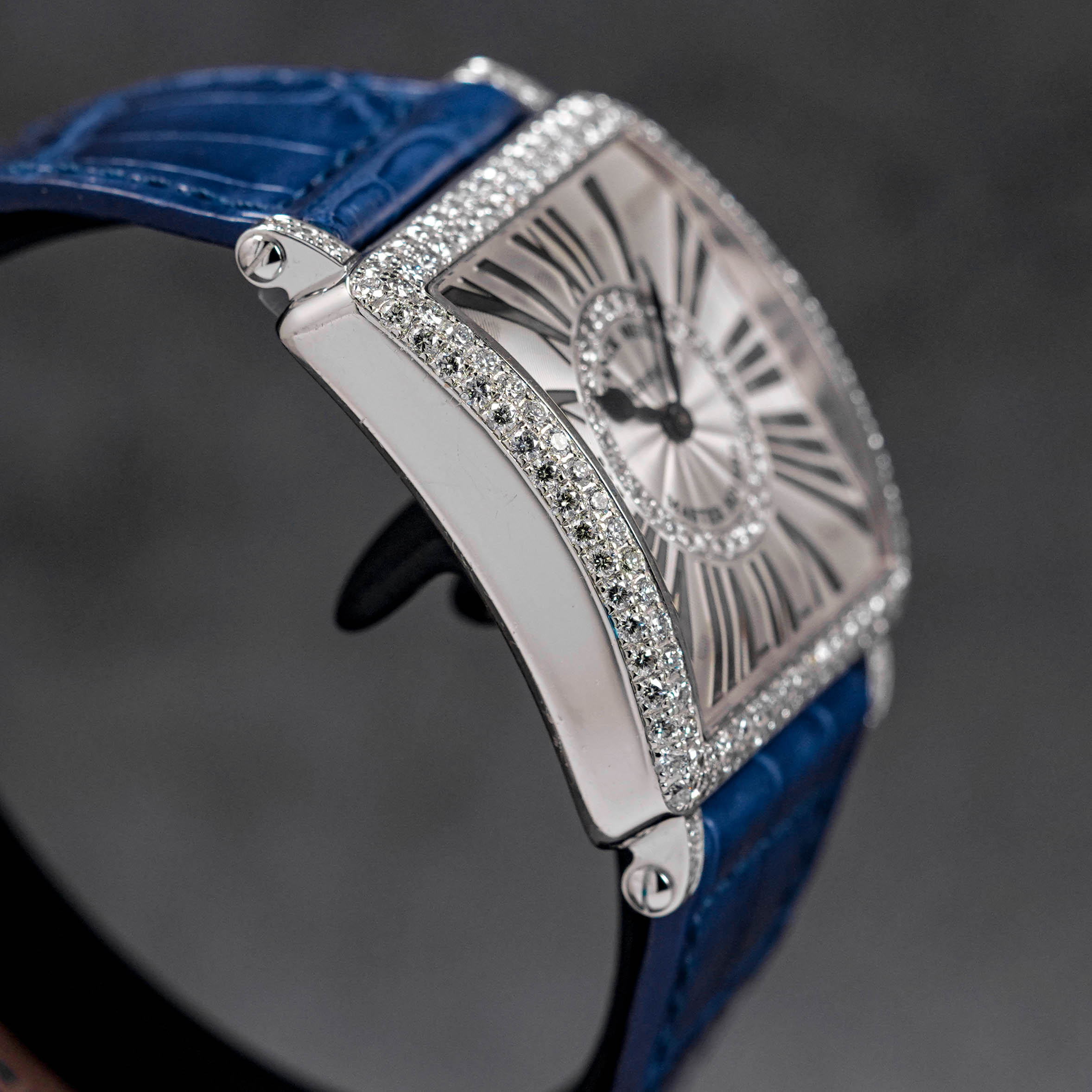 MASTER SQUARE SILVER DIAL DIAMOND BEZEL BLUE LEATHER STRAP (2014)