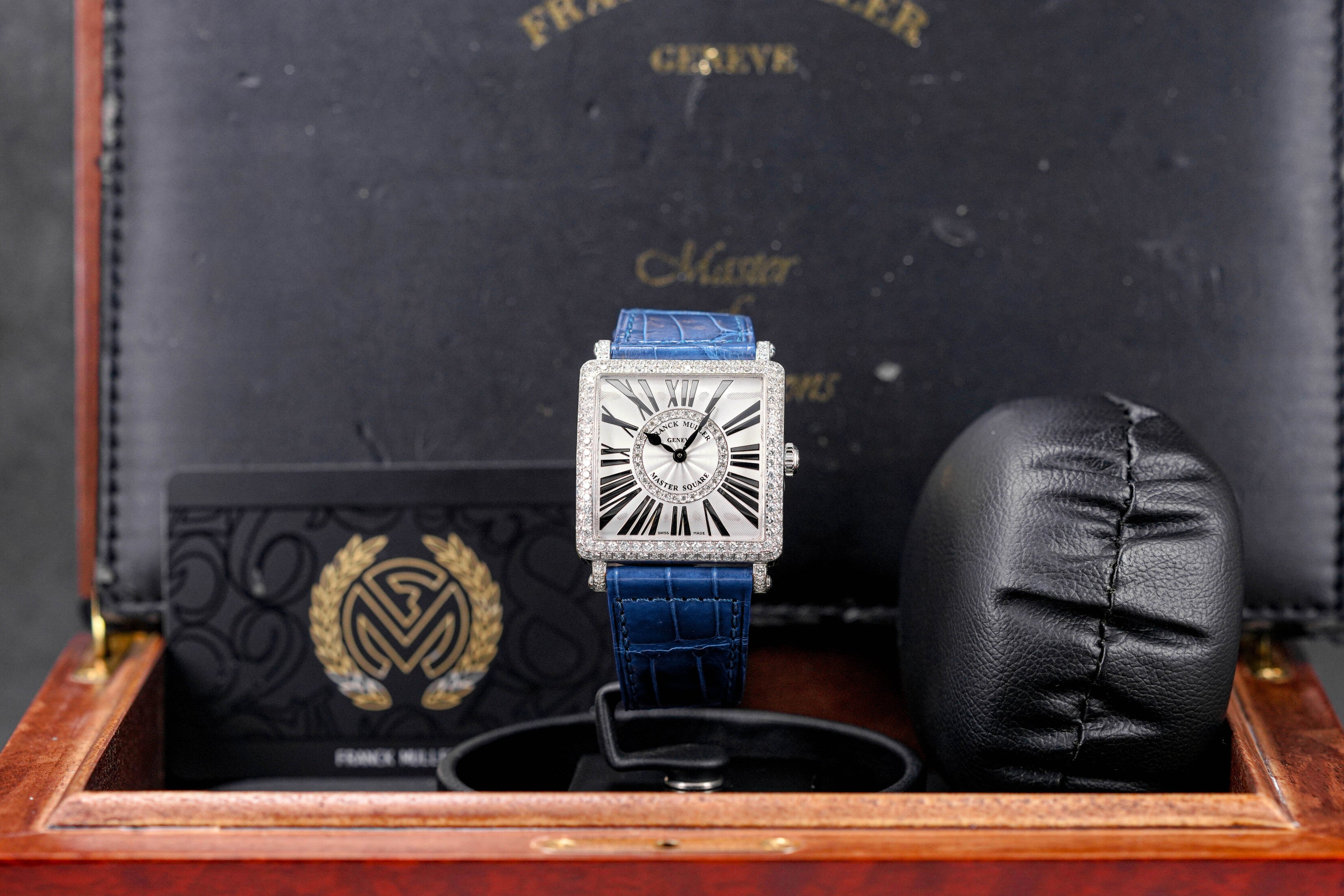 MASTER SQUARE SILVER DIAL DIAMOND BEZEL BLUE LEATHER STRAP (2014)