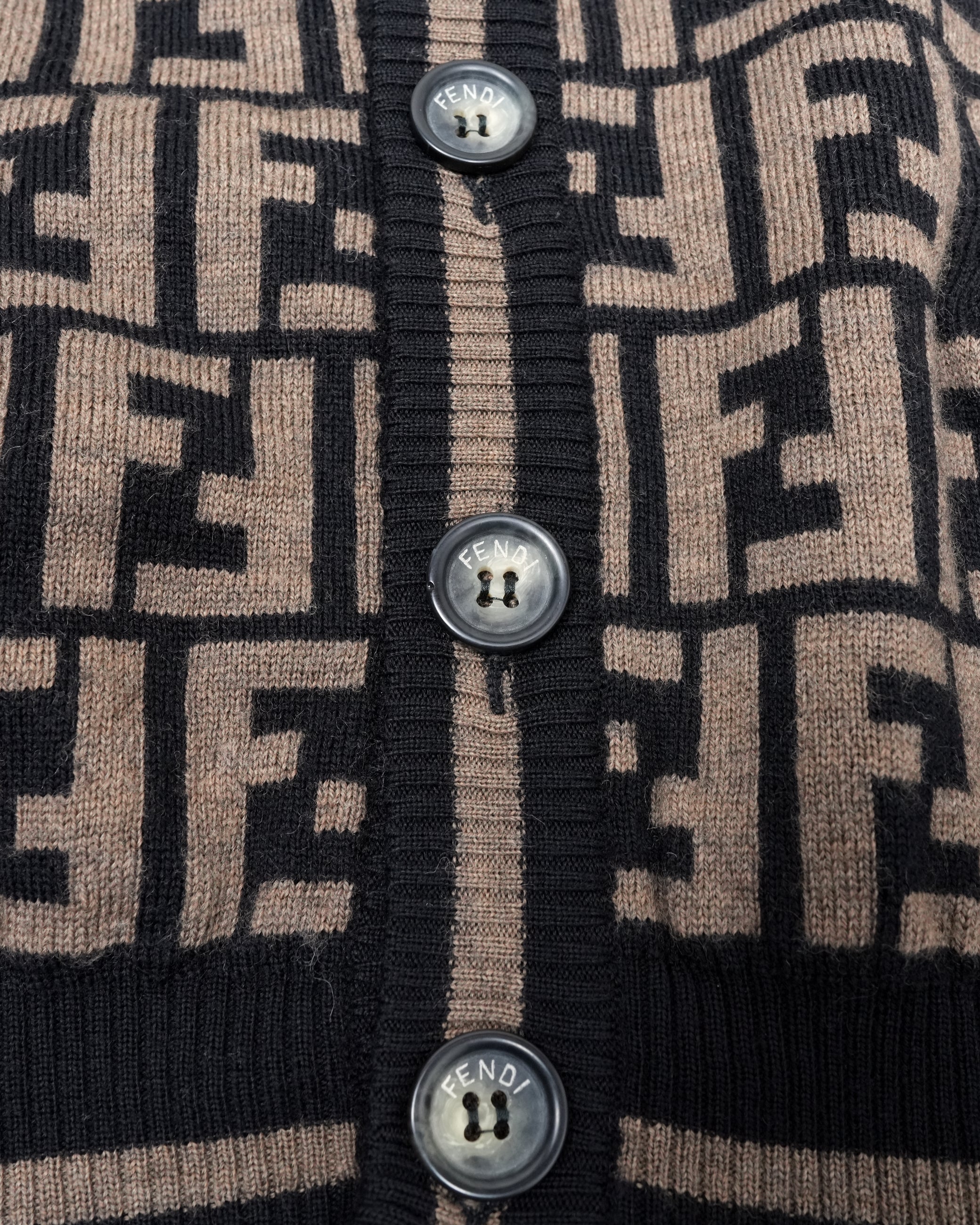MONOGRAM ZUCCA PATTERN V-NECK BROWN CARDIGAN WOOL