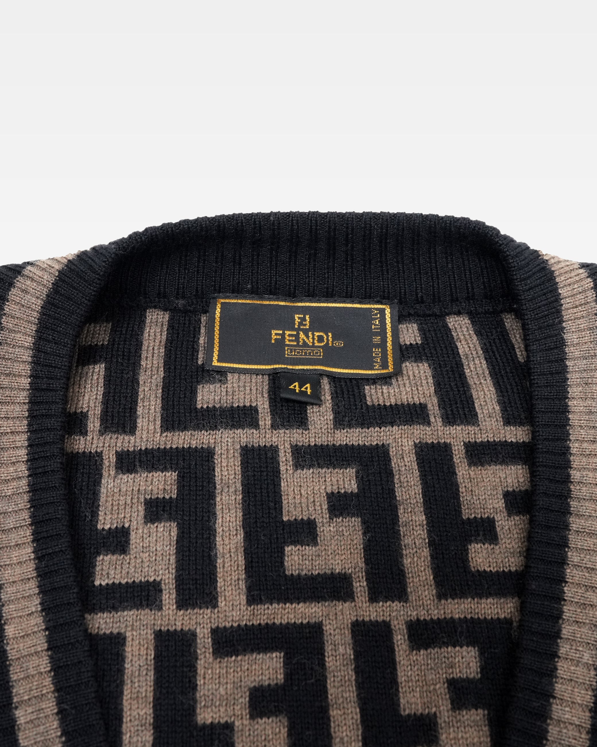 MONOGRAM ZUCCA PATTERN V-NECK BROWN CARDIGAN WOOL