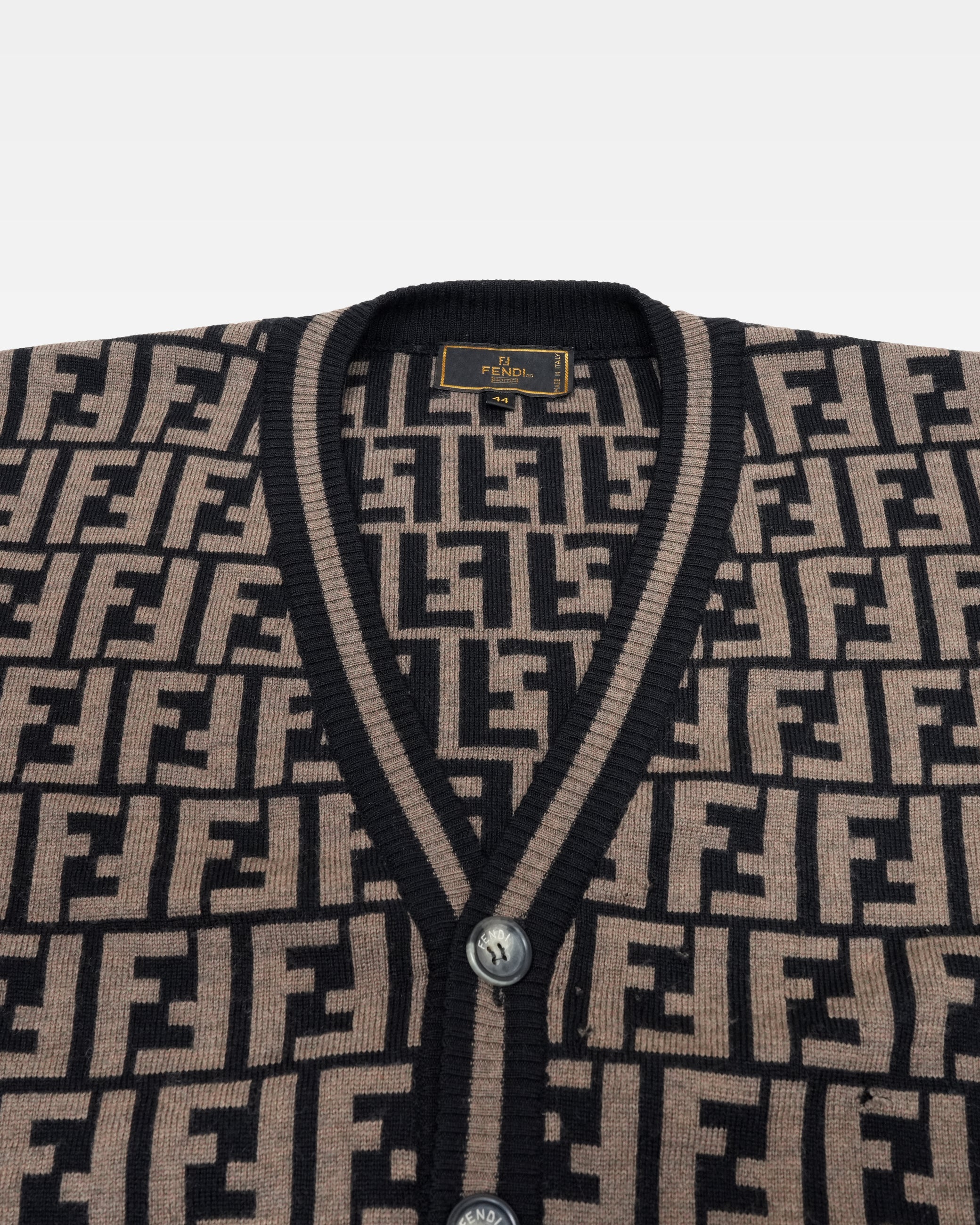 MONOGRAM ZUCCA PATTERN V-NECK BROWN CARDIGAN WOOL