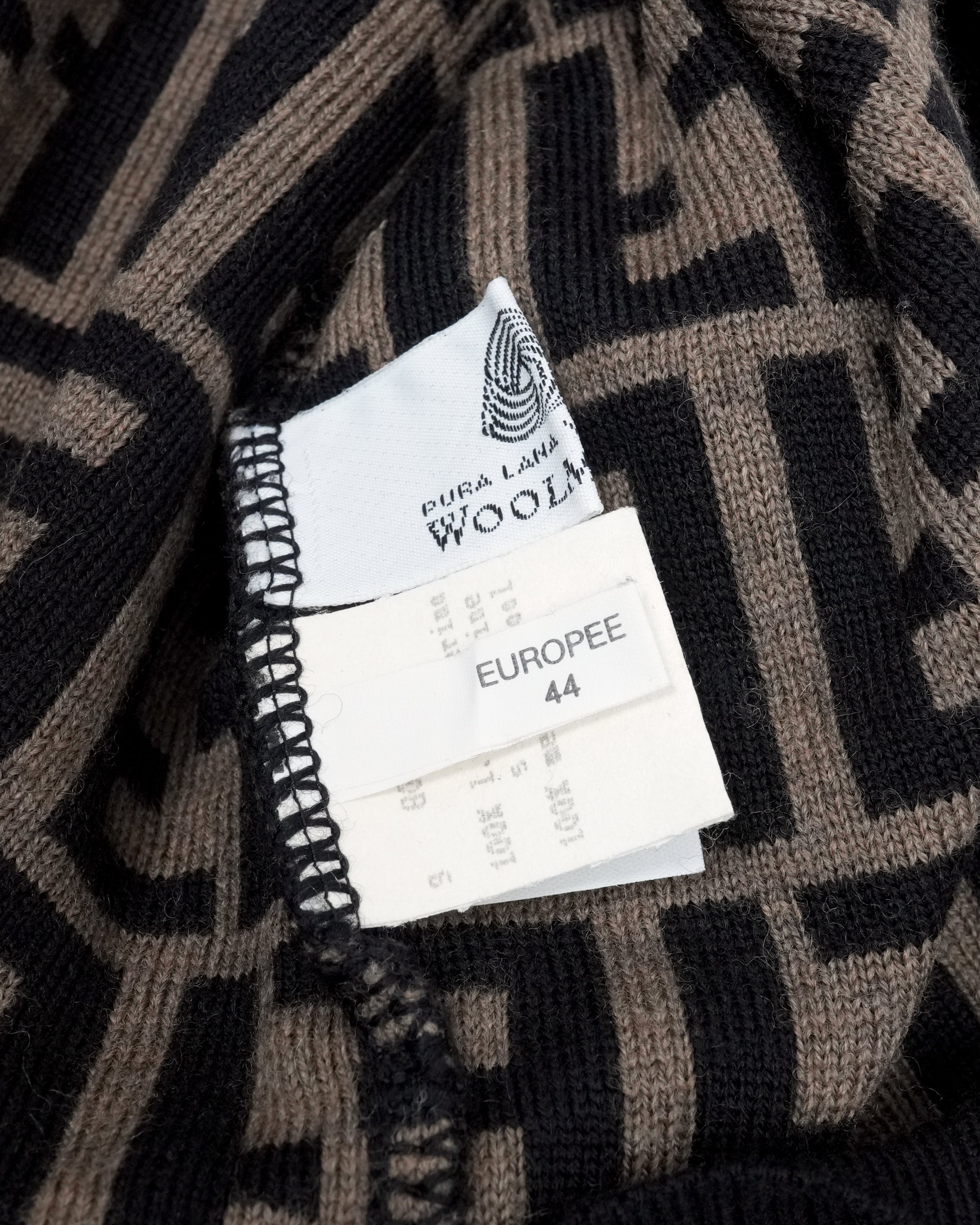 MONOGRAM ZUCCA PATTERN V-NECK BROWN CARDIGAN WOOL