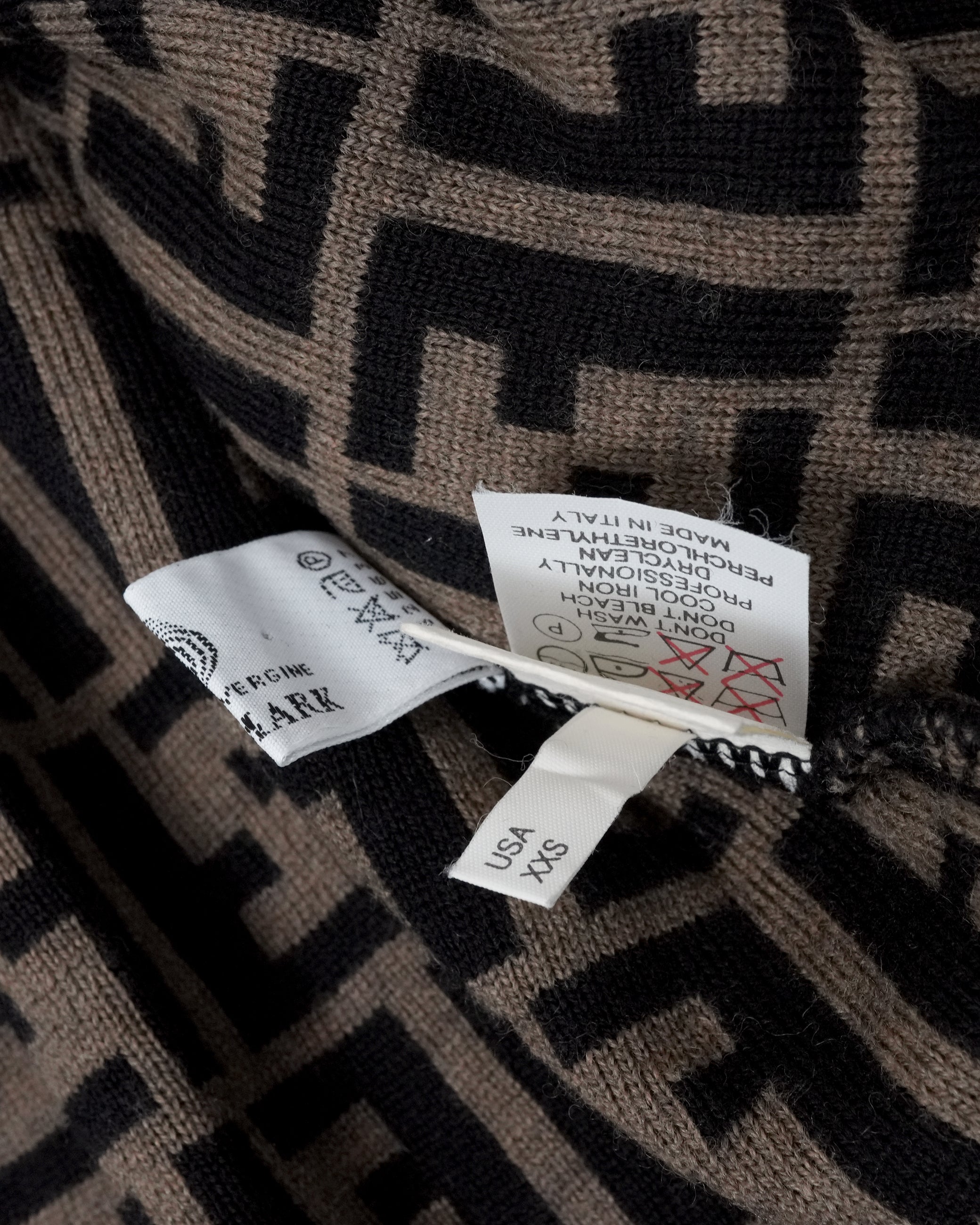 MONOGRAM ZUCCA PATTERN V-NECK BROWN CARDIGAN WOOL