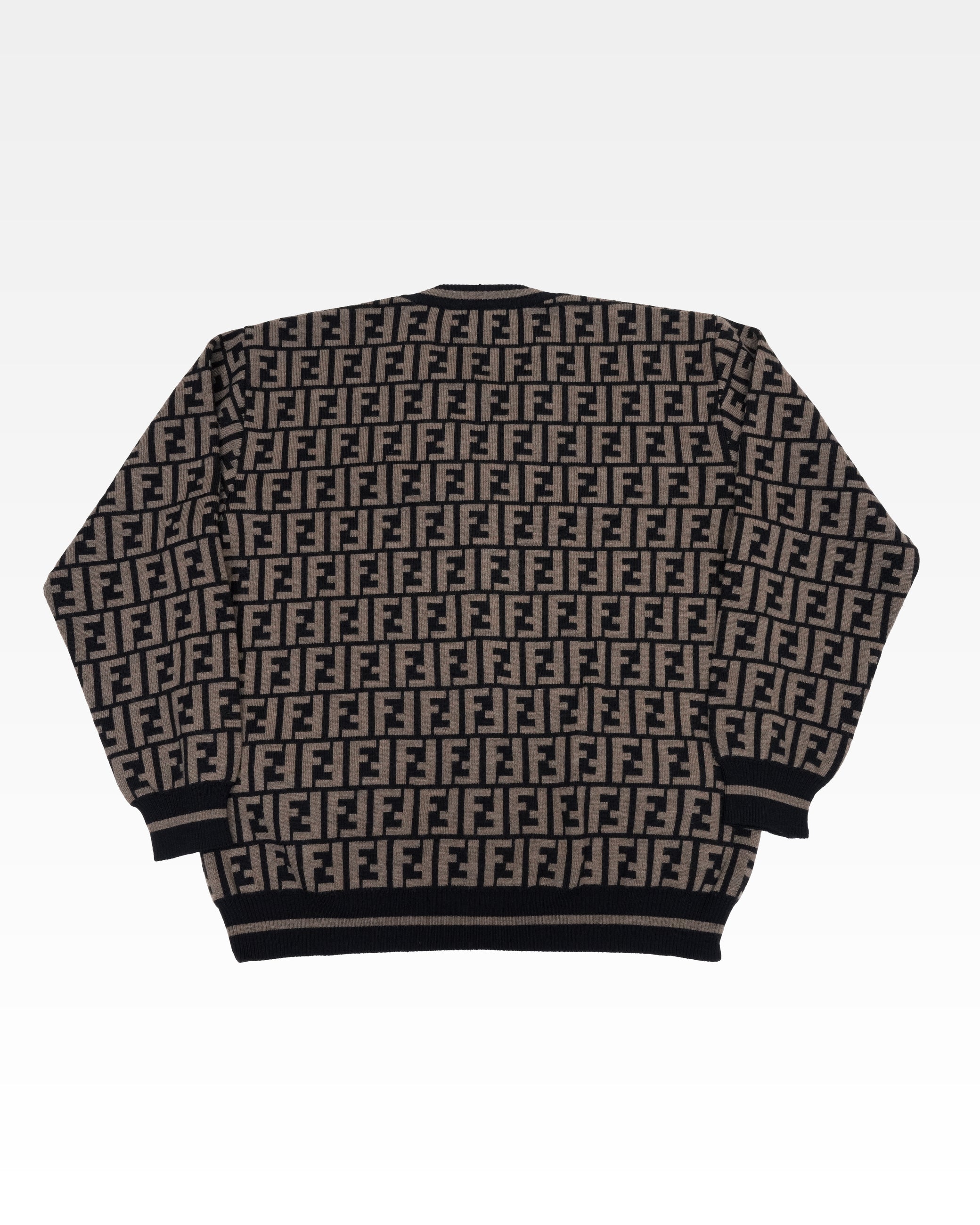 MONOGRAM ZUCCA PATTERN V-NECK BROWN CARDIGAN WOOL
