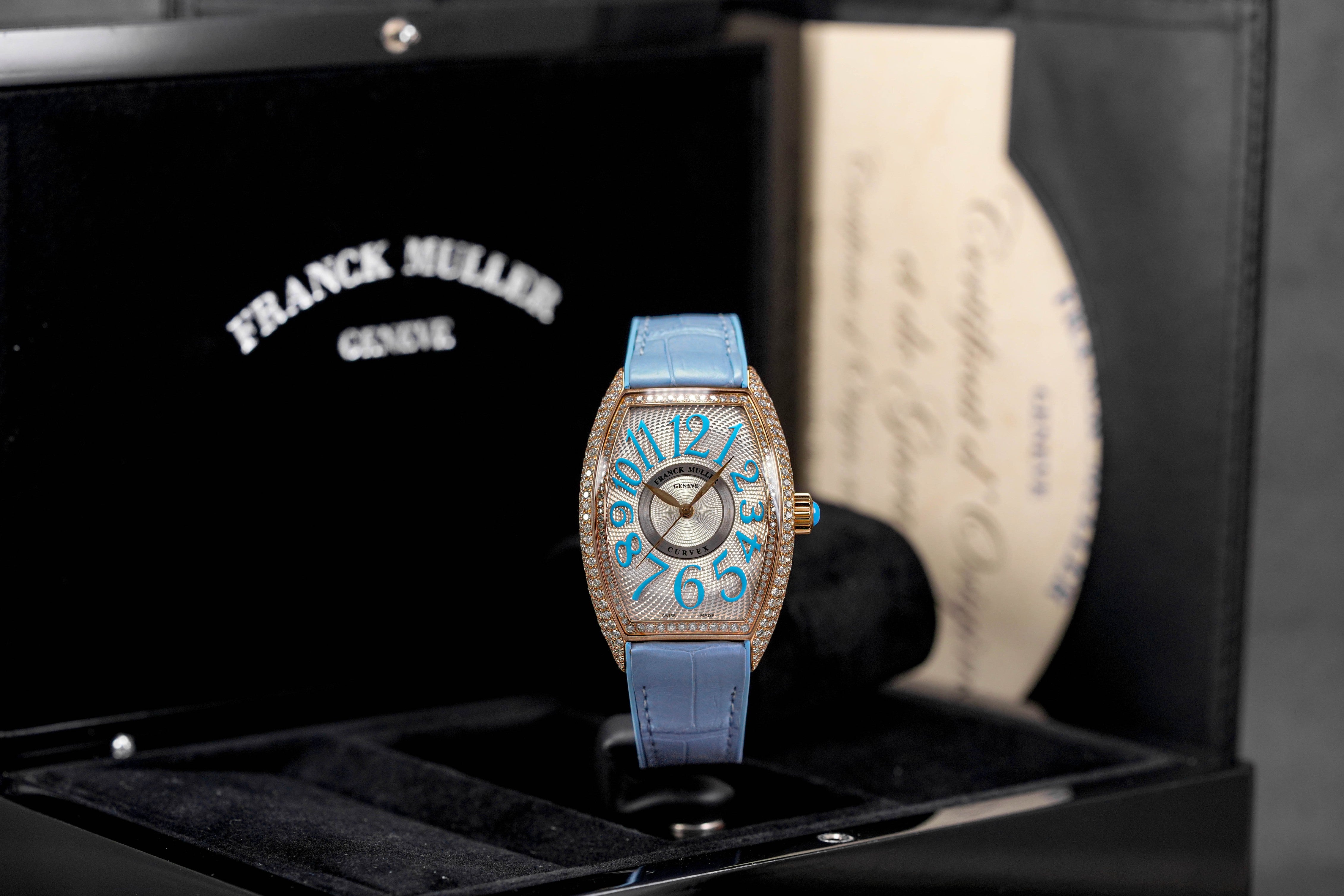 FRANCK MULLER CURVEX CX LADY ROSEGOLD FACTORY SET DIAMOND BLUE