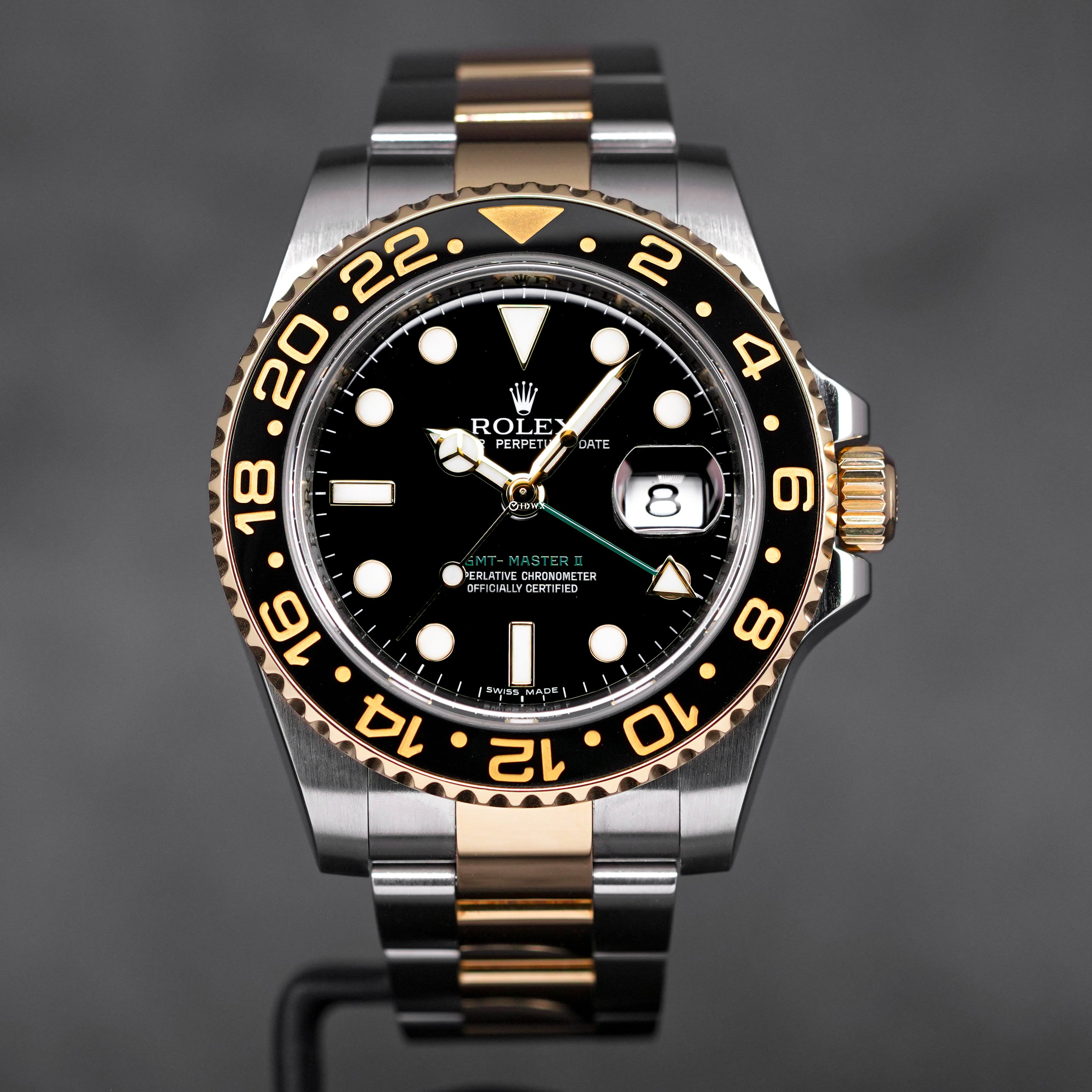 ROLEX GMT MASTER-II TWOTONE YELLOWGOLD BLACK DIAL 'M SERIES