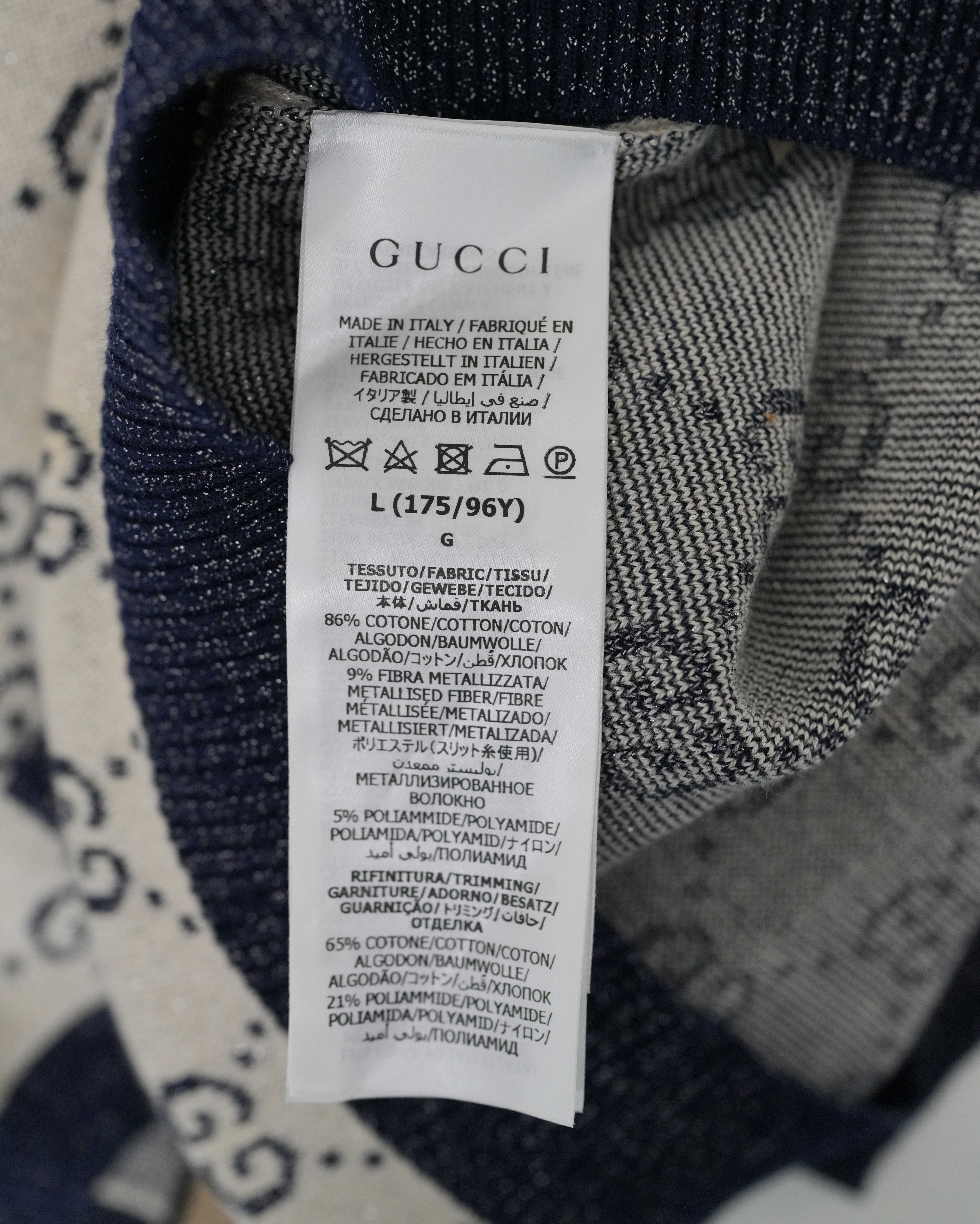 GUCCI GG LAME JACQUARD TOP SHORT SLEEVE KNIT IVORY GRAY