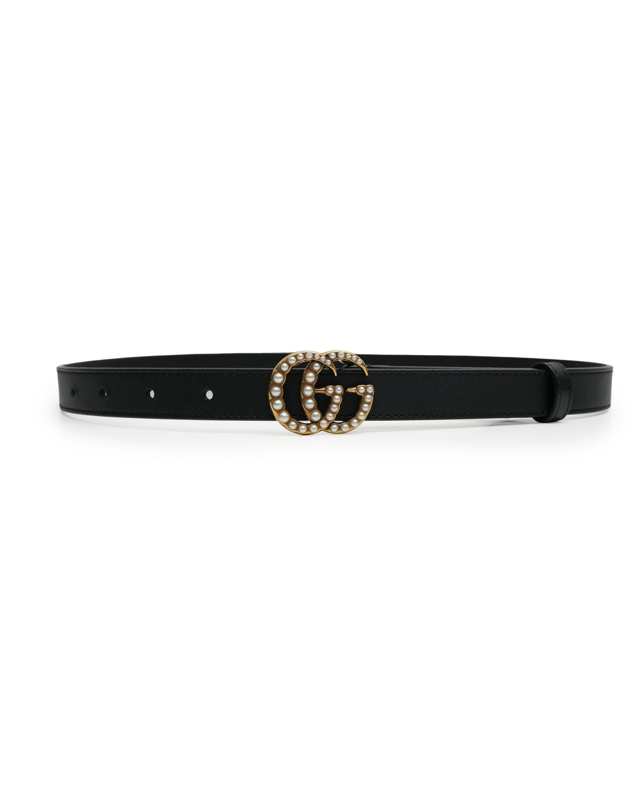 GG MARMONT BELT 75 GP X FAUX PEARL X LEATHER BLACK