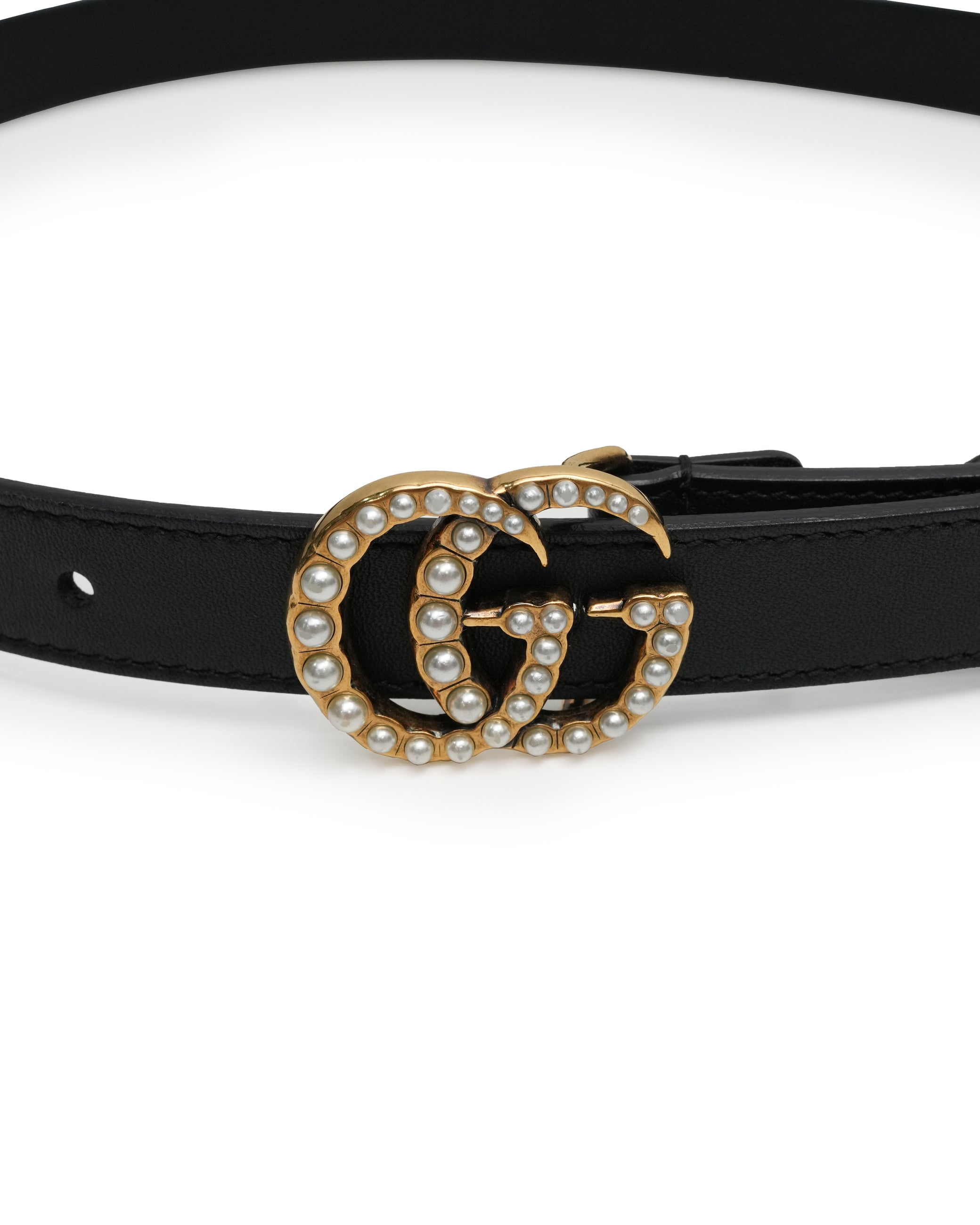 GG MARMONT BELT 75 GP X FAUX PEARL X LEATHER BLACK