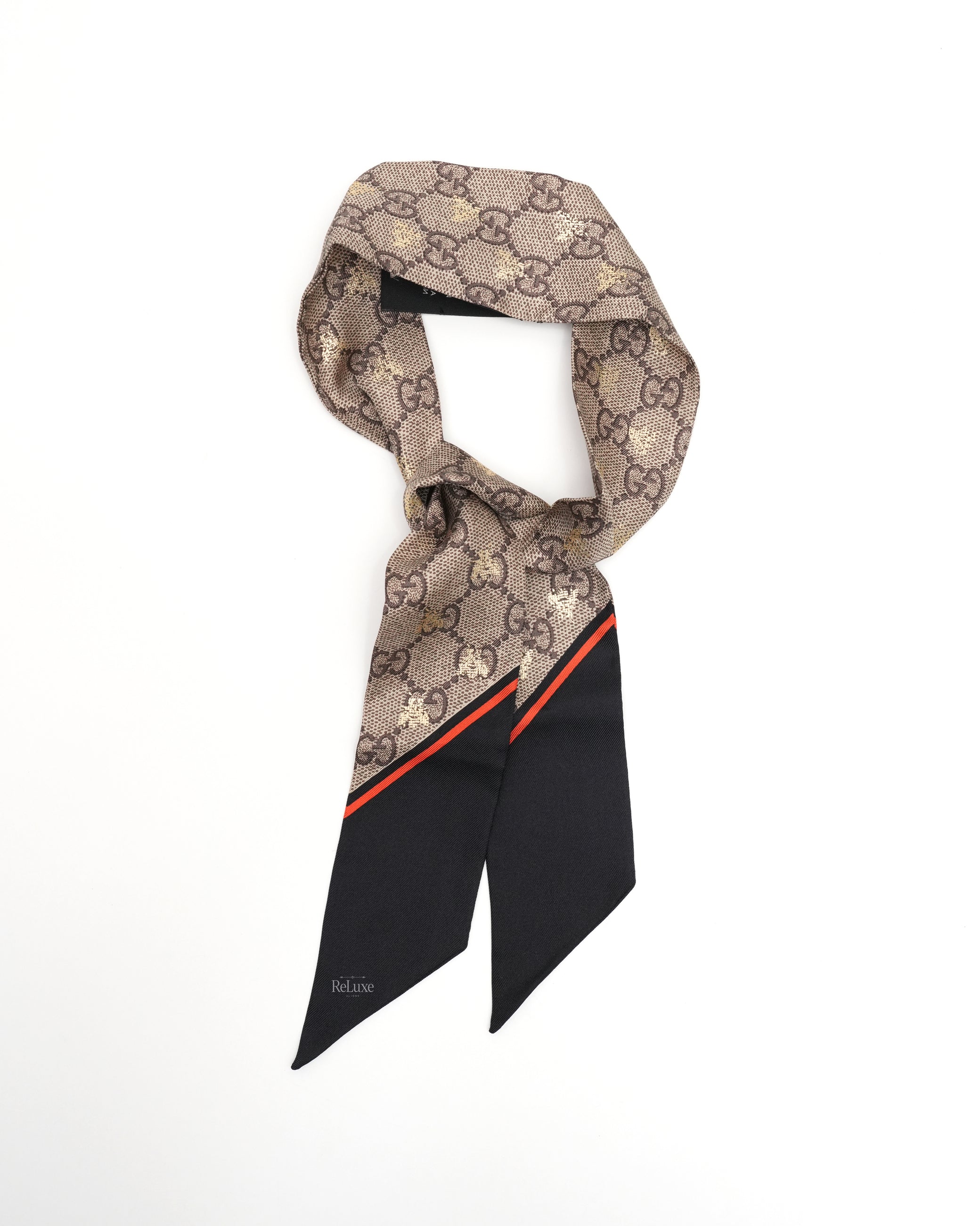 GG AND BEE-JACQUARD SILK-TWILL SCARF