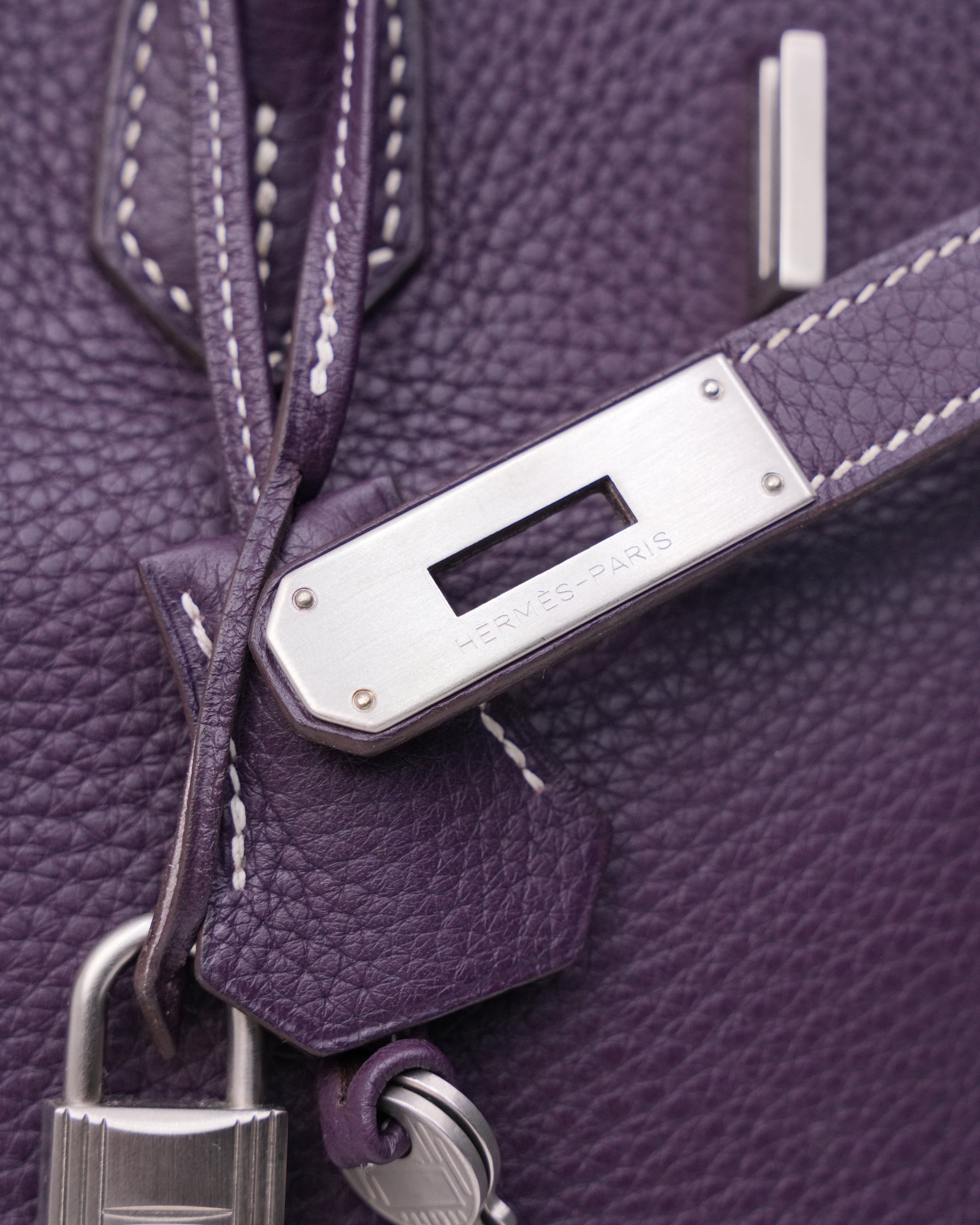BIRKIN 35 RAISIN CLEMENCE LEATHER BRUSHED PALLADIUM HARDWARE STAMP N