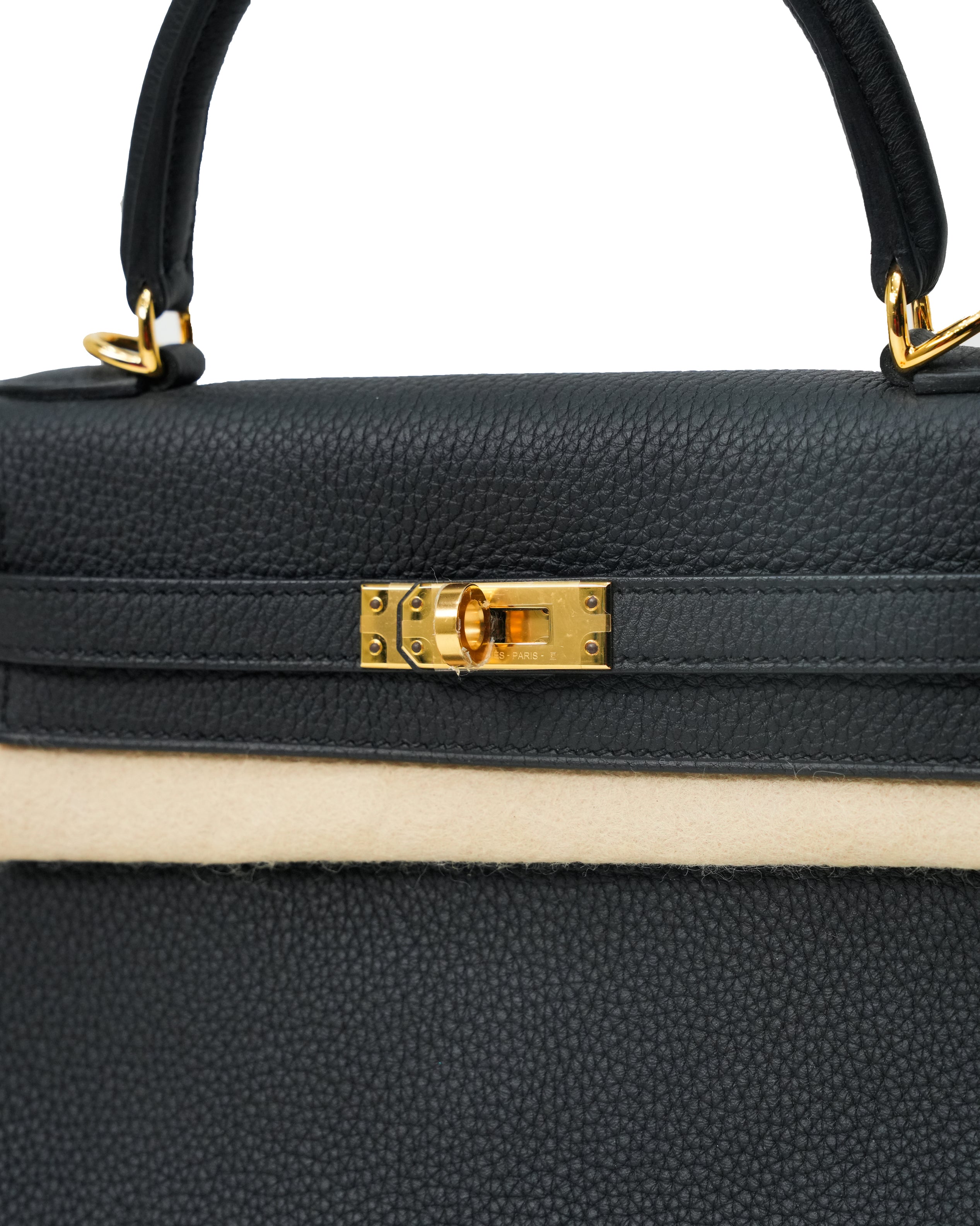 KELLY 25 RETOURNE BLACK TOGO LEATHER  GOLD HARDWARE STAMP B