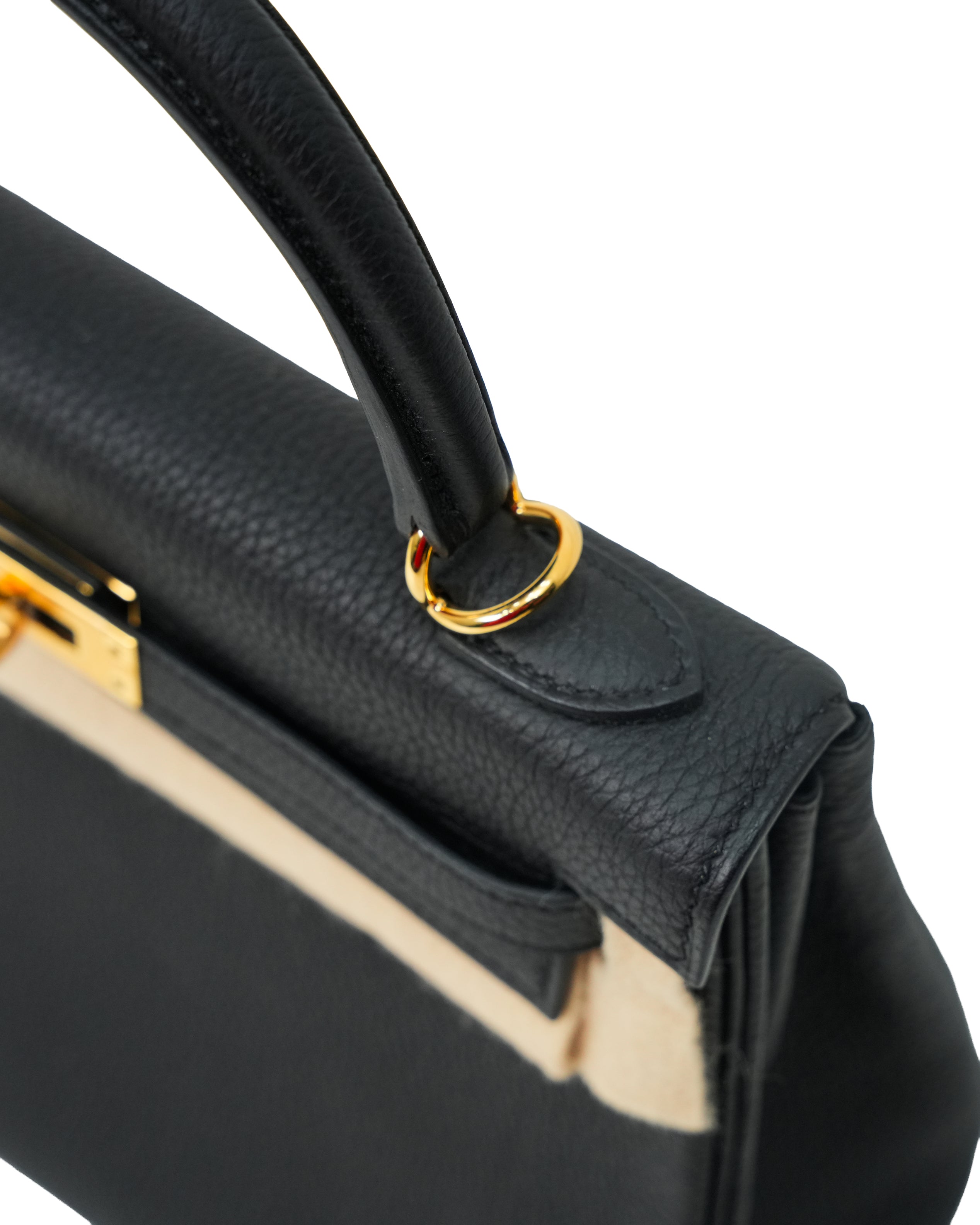 KELLY 25 RETOURNE BLACK TOGO LEATHER  GOLD HARDWARE STAMP B