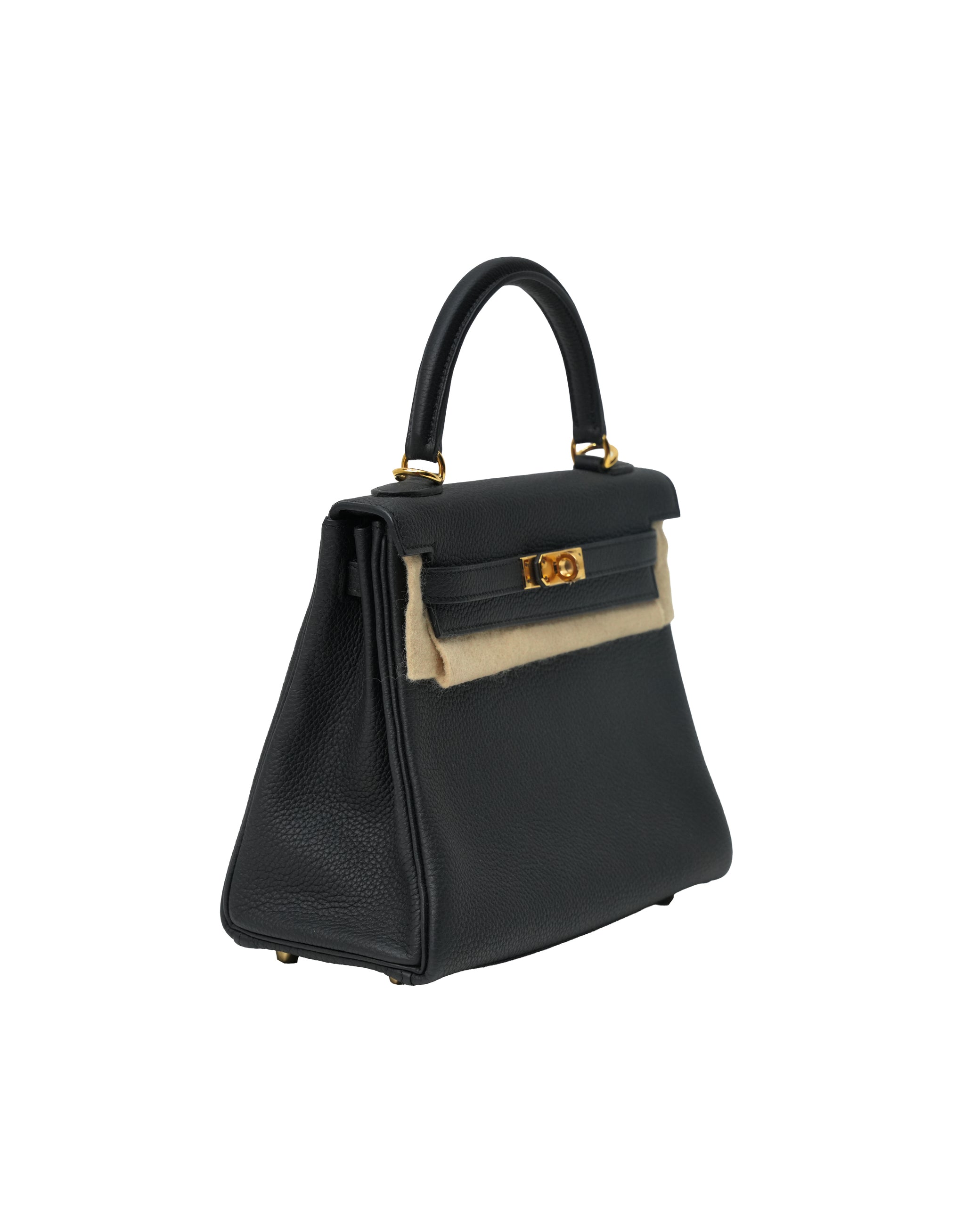 KELLY 25 RETOURNE BLACK TOGO LEATHER  GOLD HARDWARE STAMP B